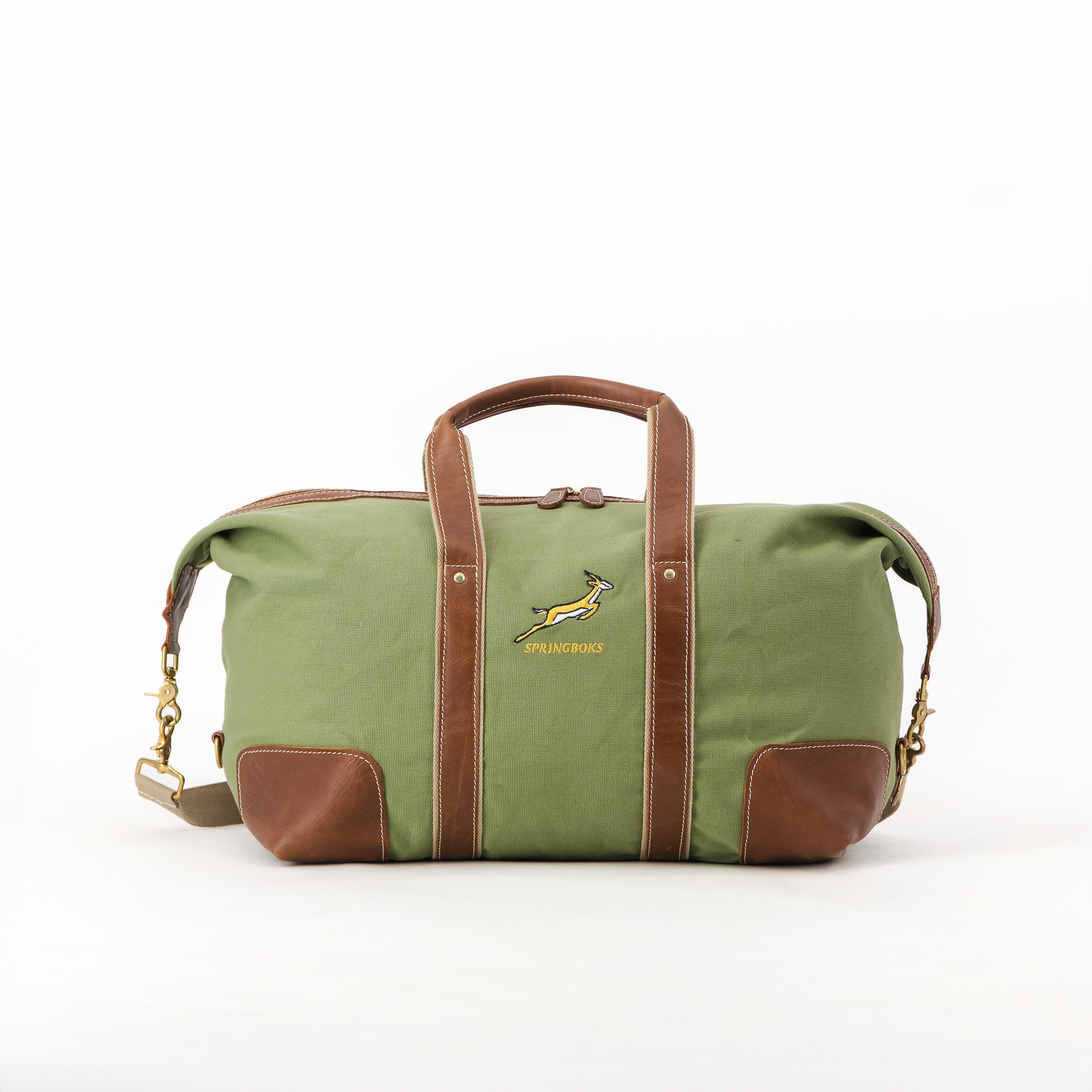 Springboks Canvas/Leather Travel Bag Carry On-Military Olive