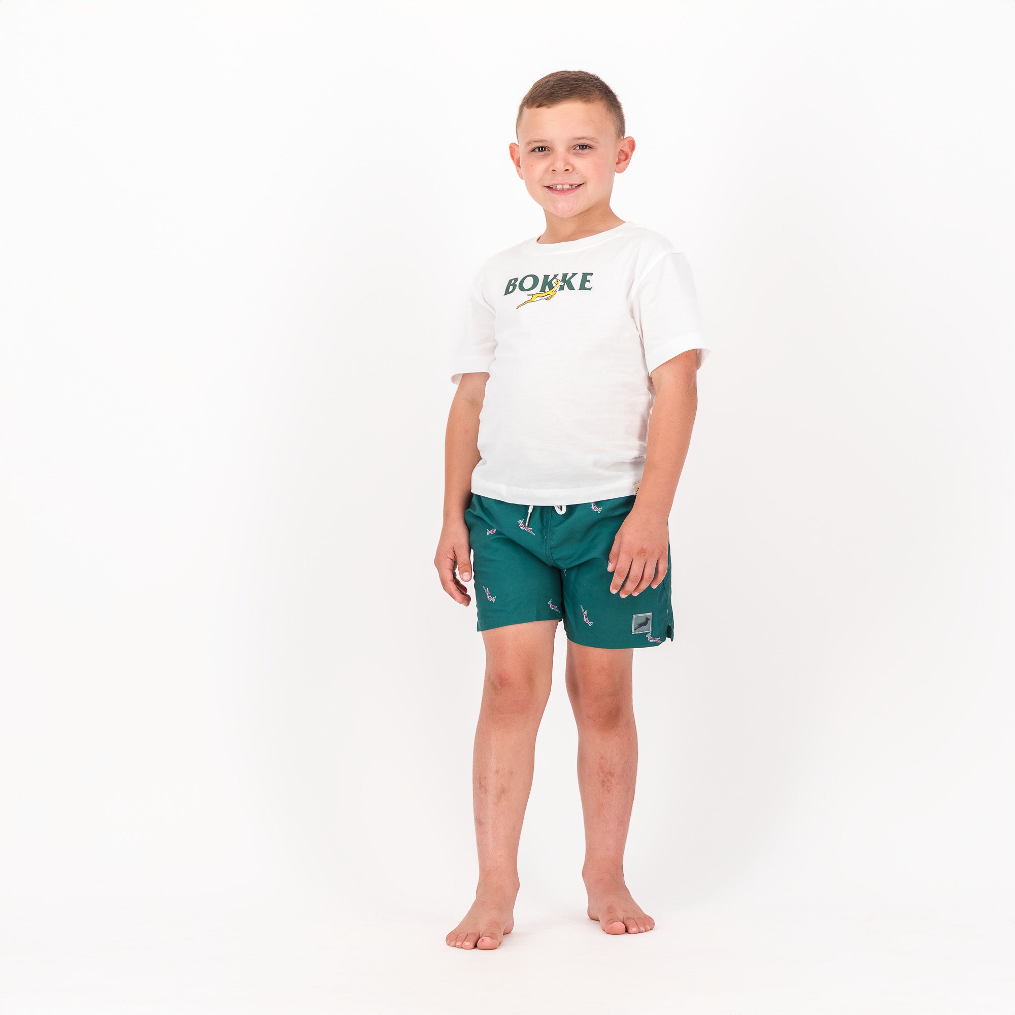 Springboks Summer Pop Print Kids Swim Shorts-Teal