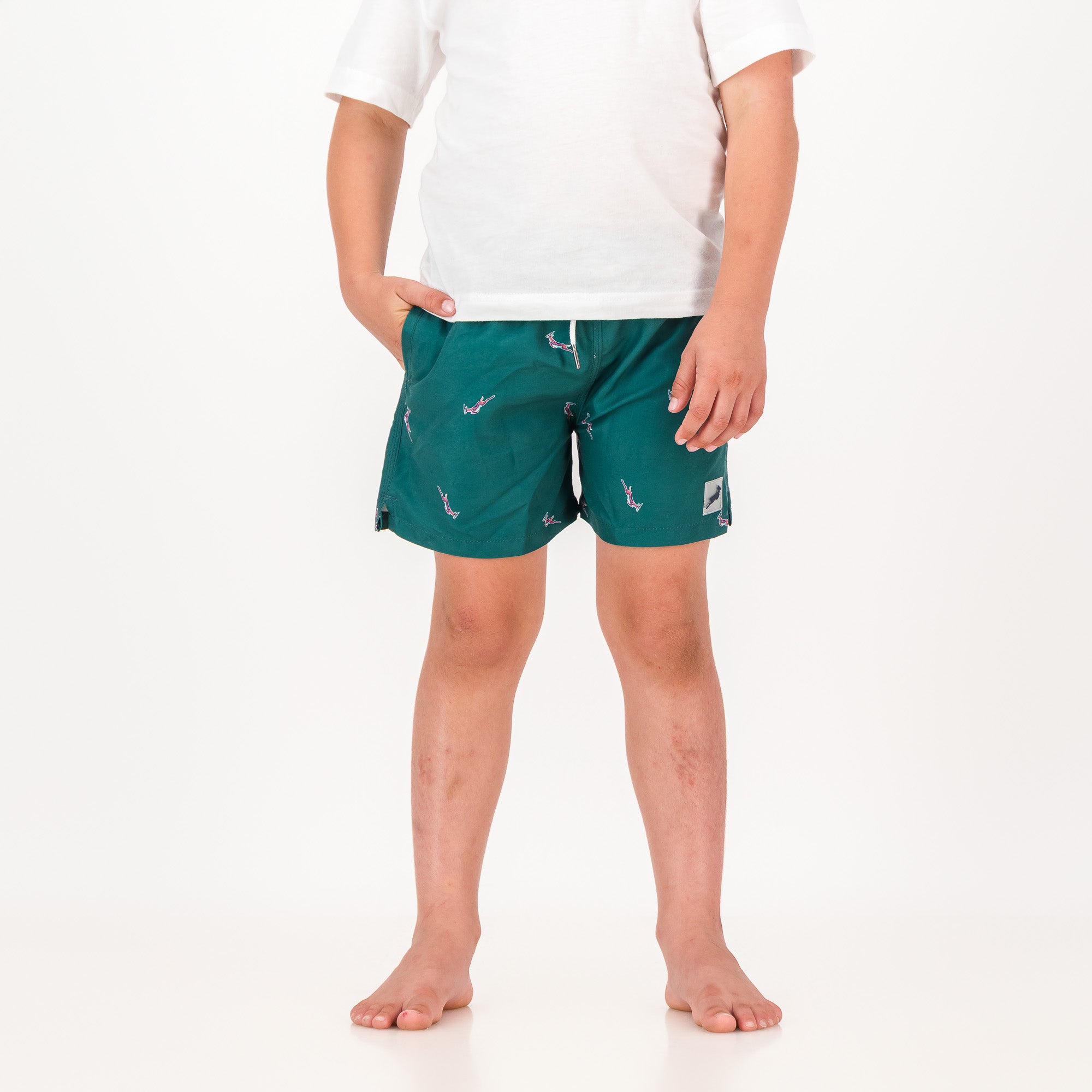 Springboks Summer Pop Print Kids Swim Shorts-Teal