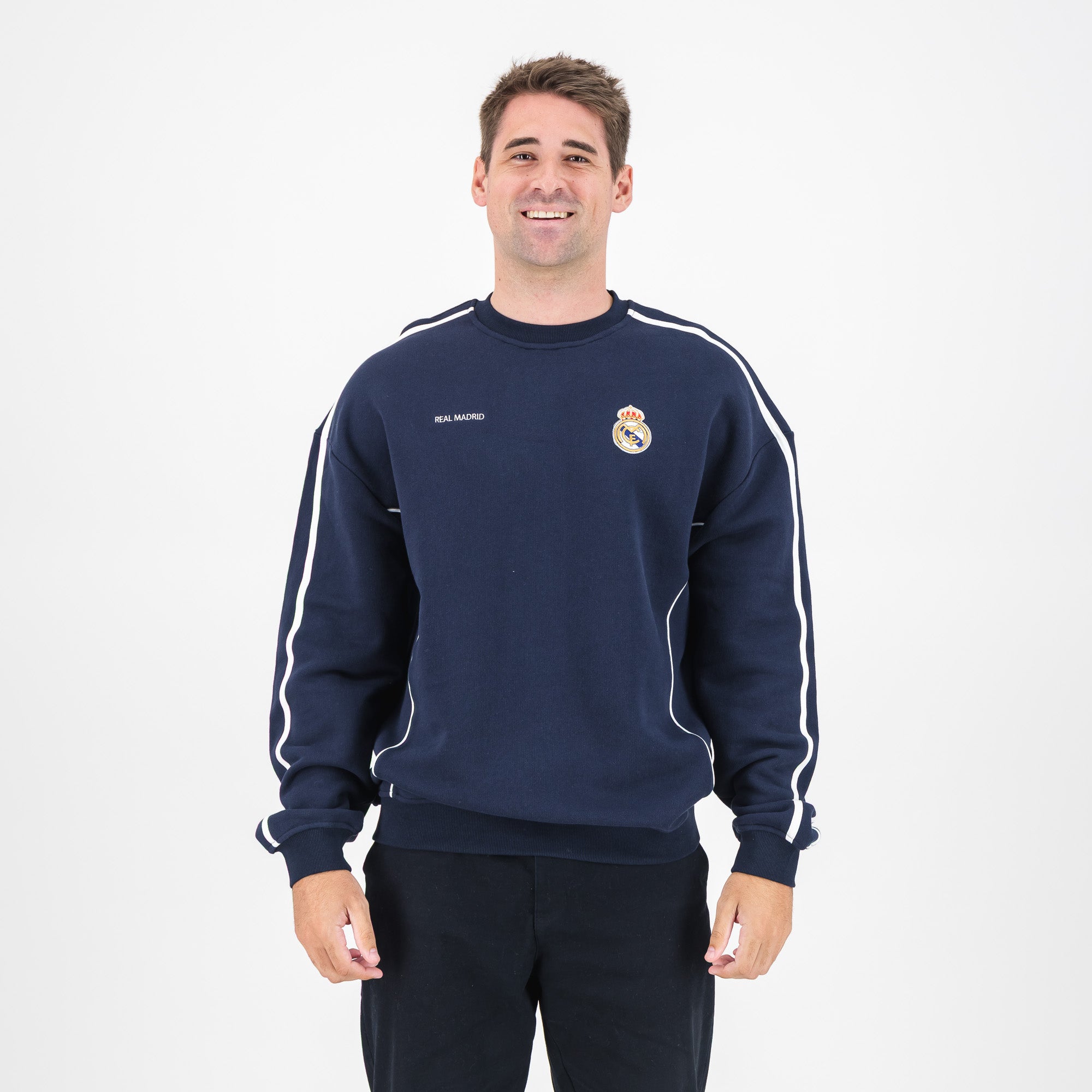 Real Madrid Piped Panel Crew Sweat-Navy