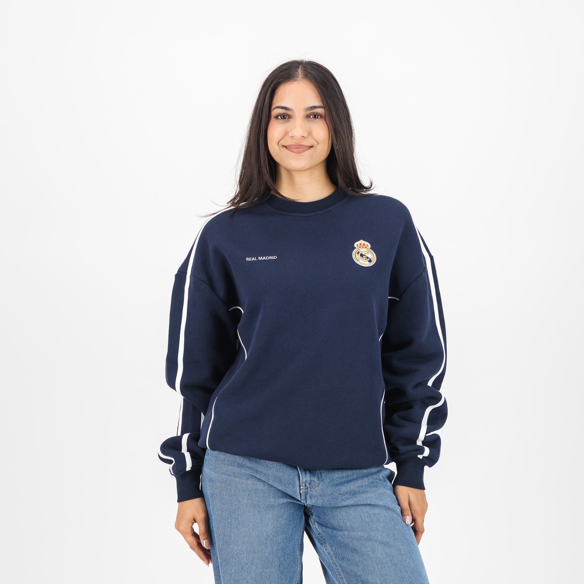 Real Madrid Piped Panel Crew Sweat-Navy