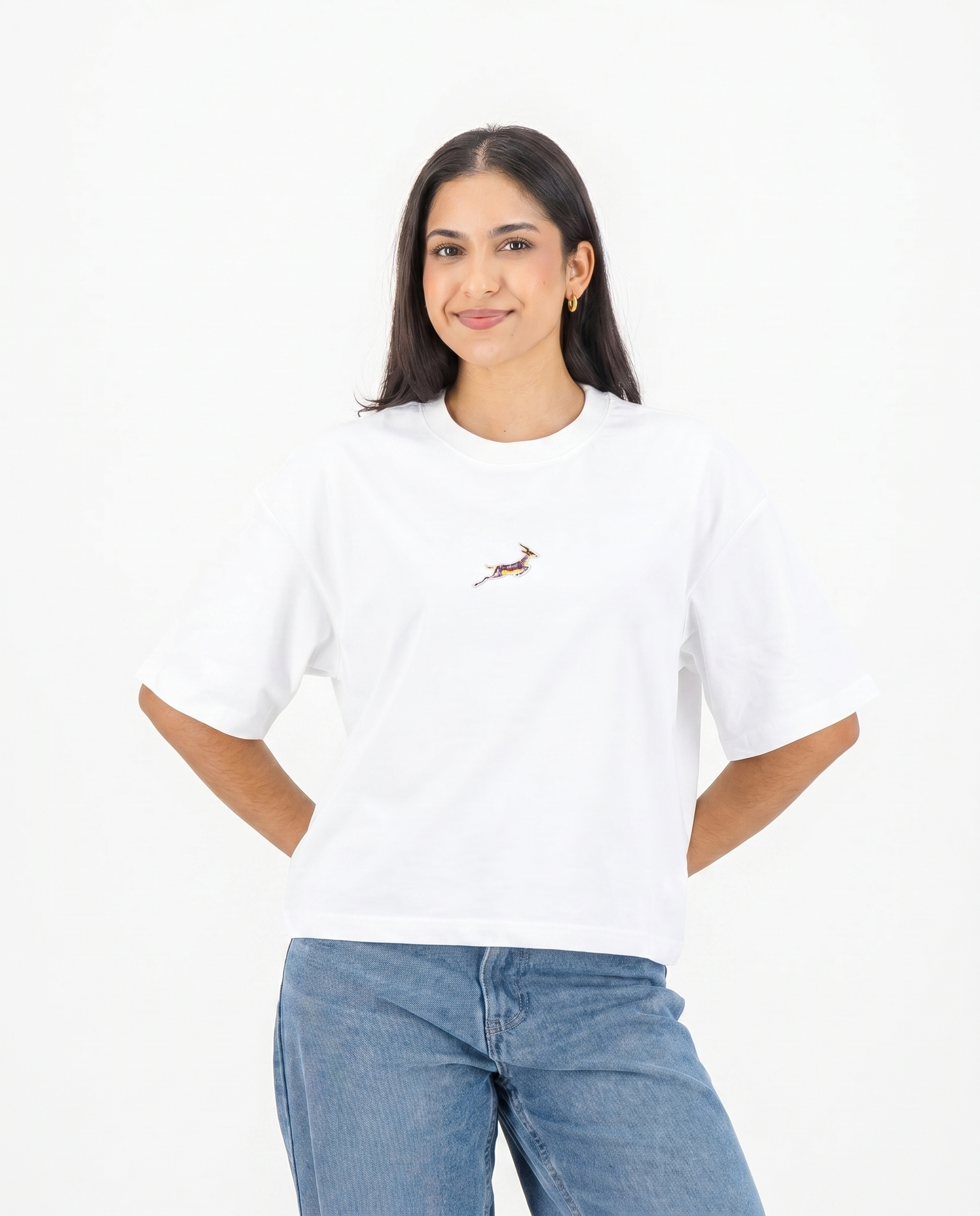 Springboks Ladies Boxy Tee Plain White