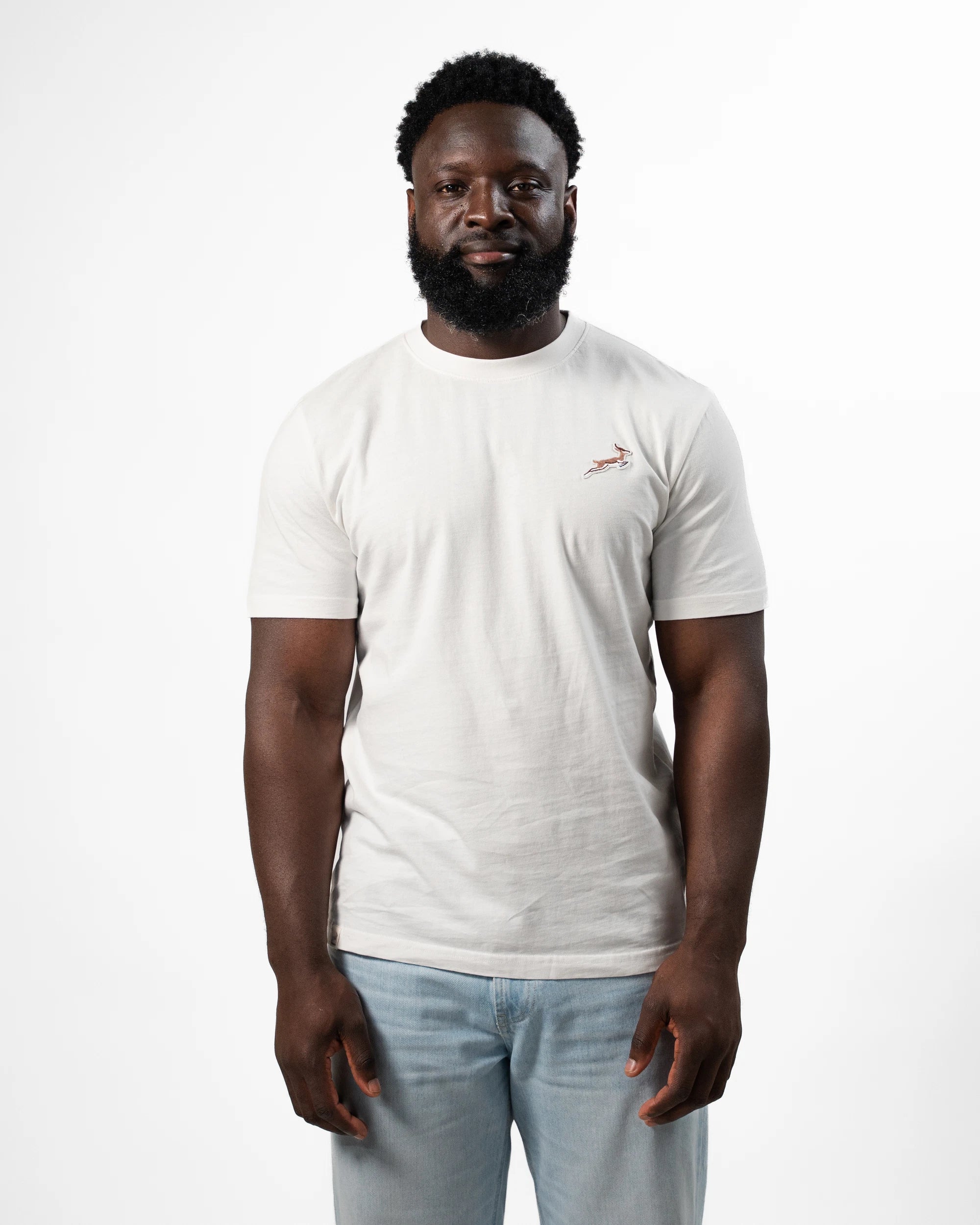 Springboks SML EMB Bok Regular Crew Tee-White