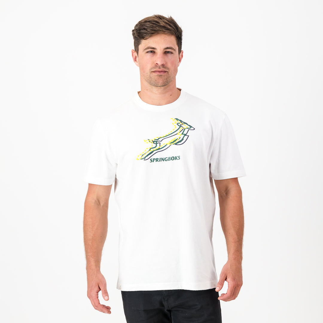 Stacked Springbok Crew Tee-White