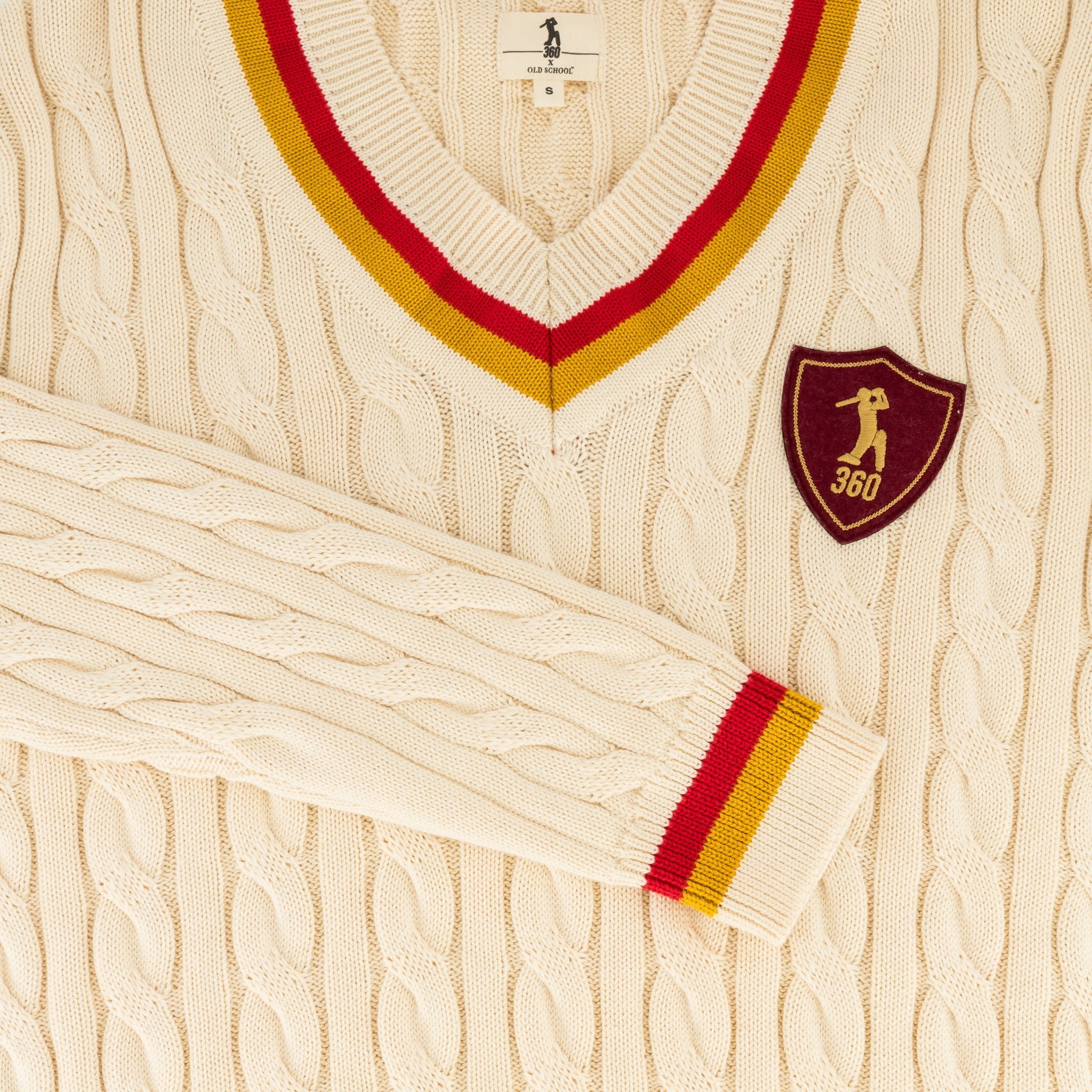 AB de Villiers 360 Small Logo V - neck Knitwear Cable Ivory - Old School