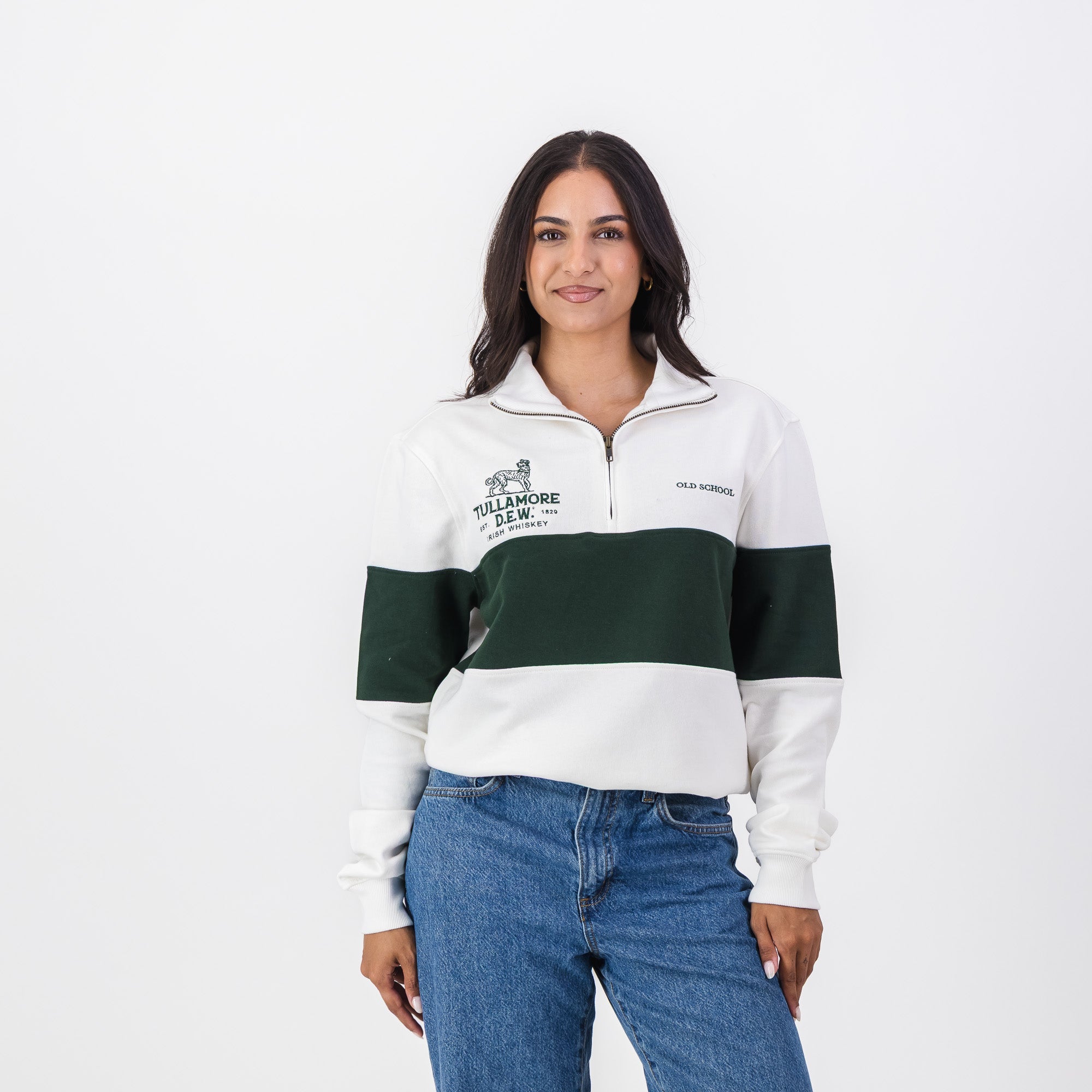 B2B Old School Tullamore Dew Quarter Zip Sweat Panel Green White - Old School
