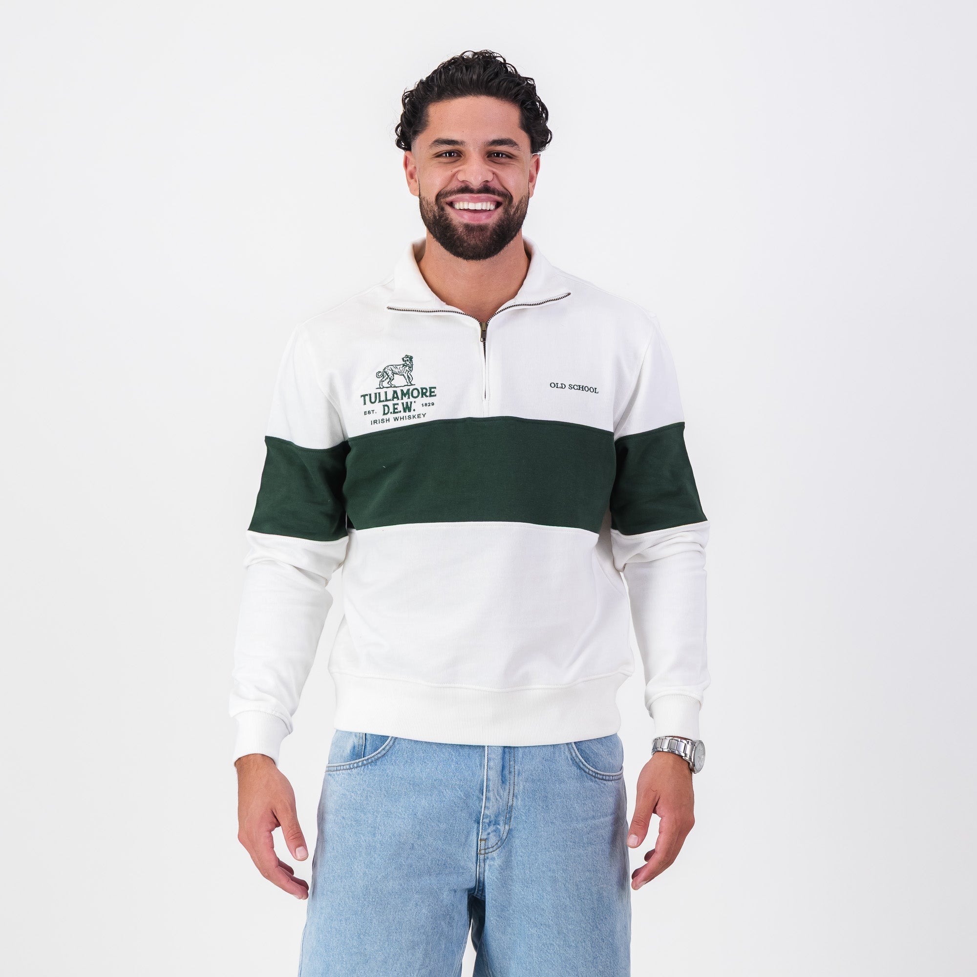 B2B Old School Tullamore Dew Quarter Zip Sweat Panel Green White - Old School