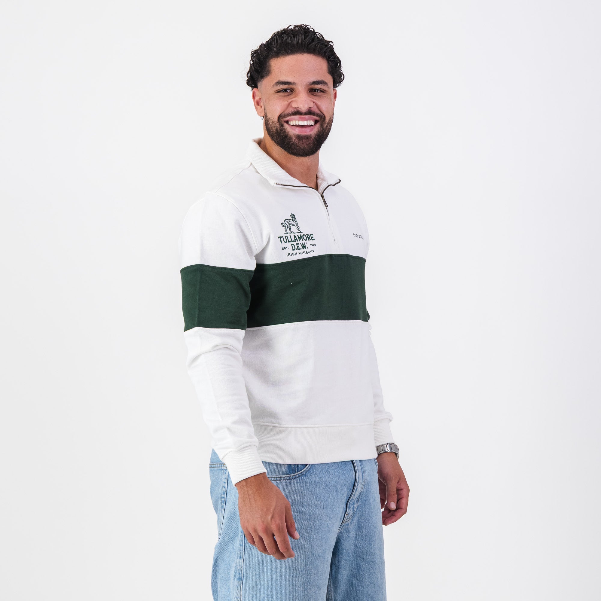 B2B Old School Tullamore Dew Quarter Zip Sweat Panel Green White - Old School