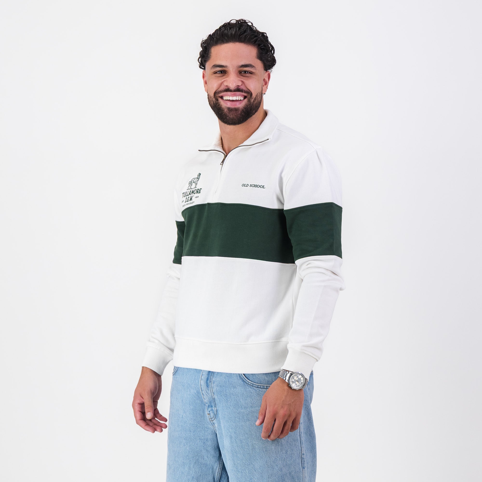 B2B Old School Tullamore Dew Quarter Zip Sweat Panel Green White - Old School