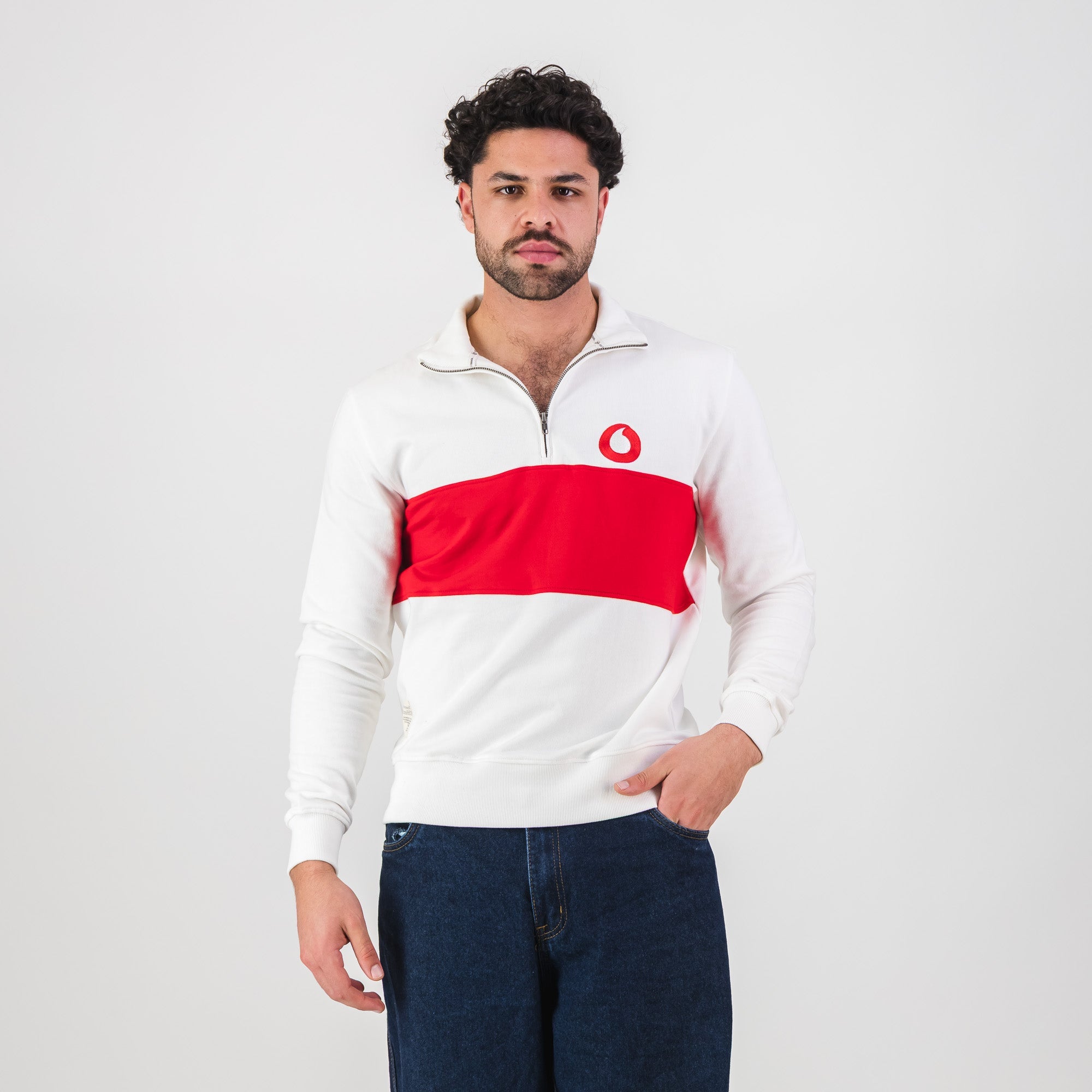 B2B Vodacom Quarter Zip Sweat White - Old School