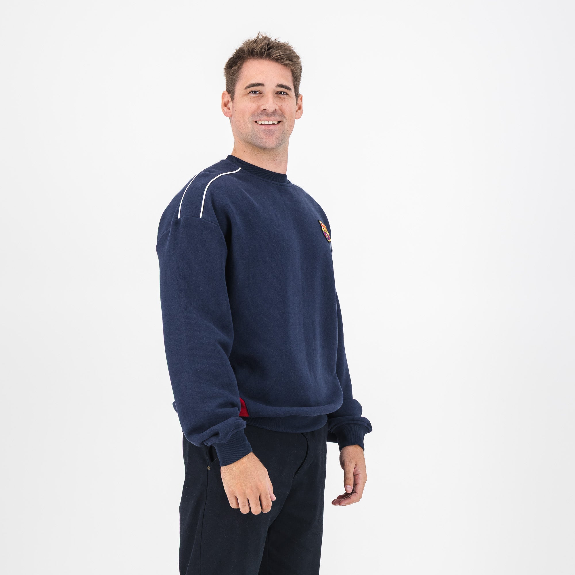Barcelona FC colour block Crew Sweat - Navy - Old School