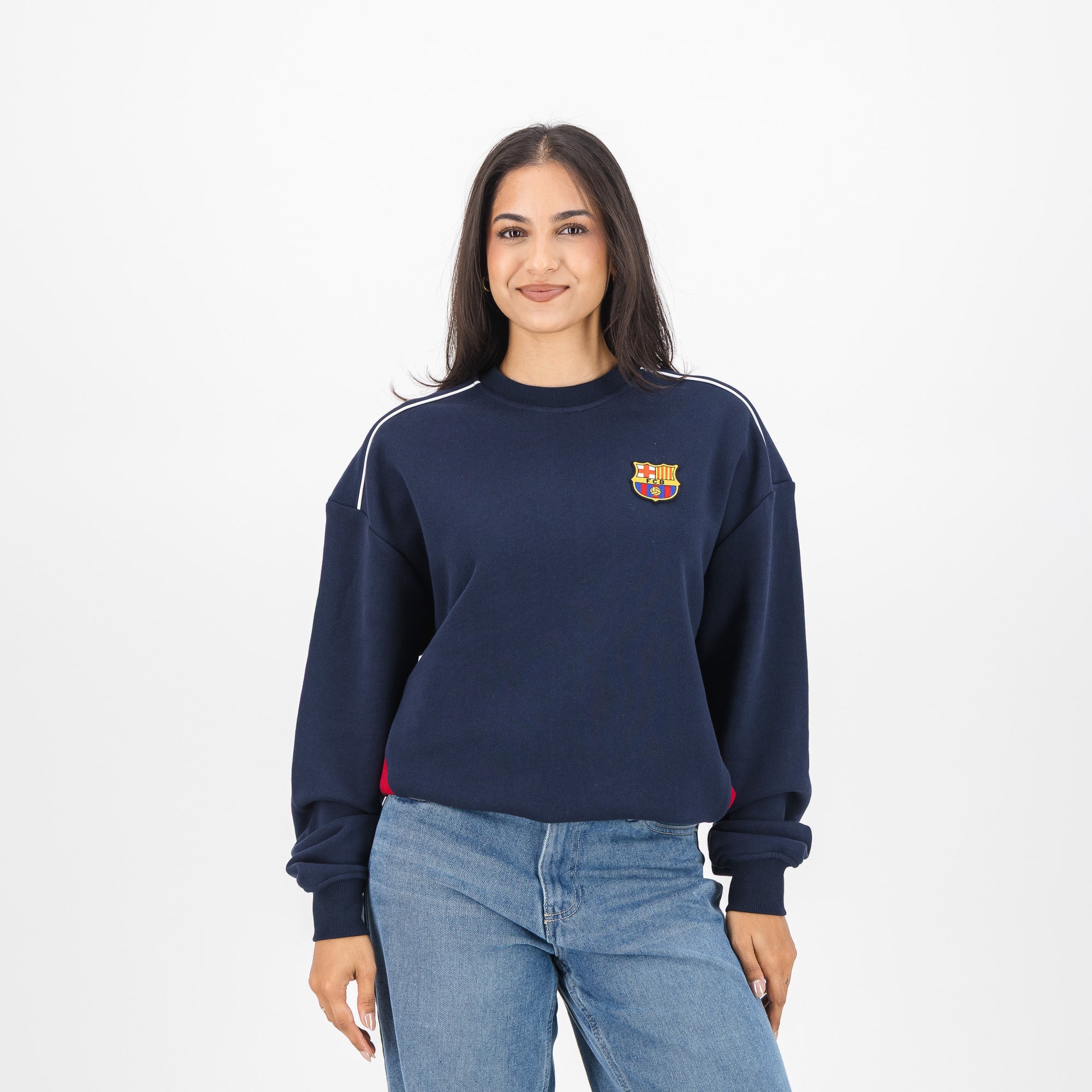 Barcelona FC colour block Crew Sweat - Navy - Old School