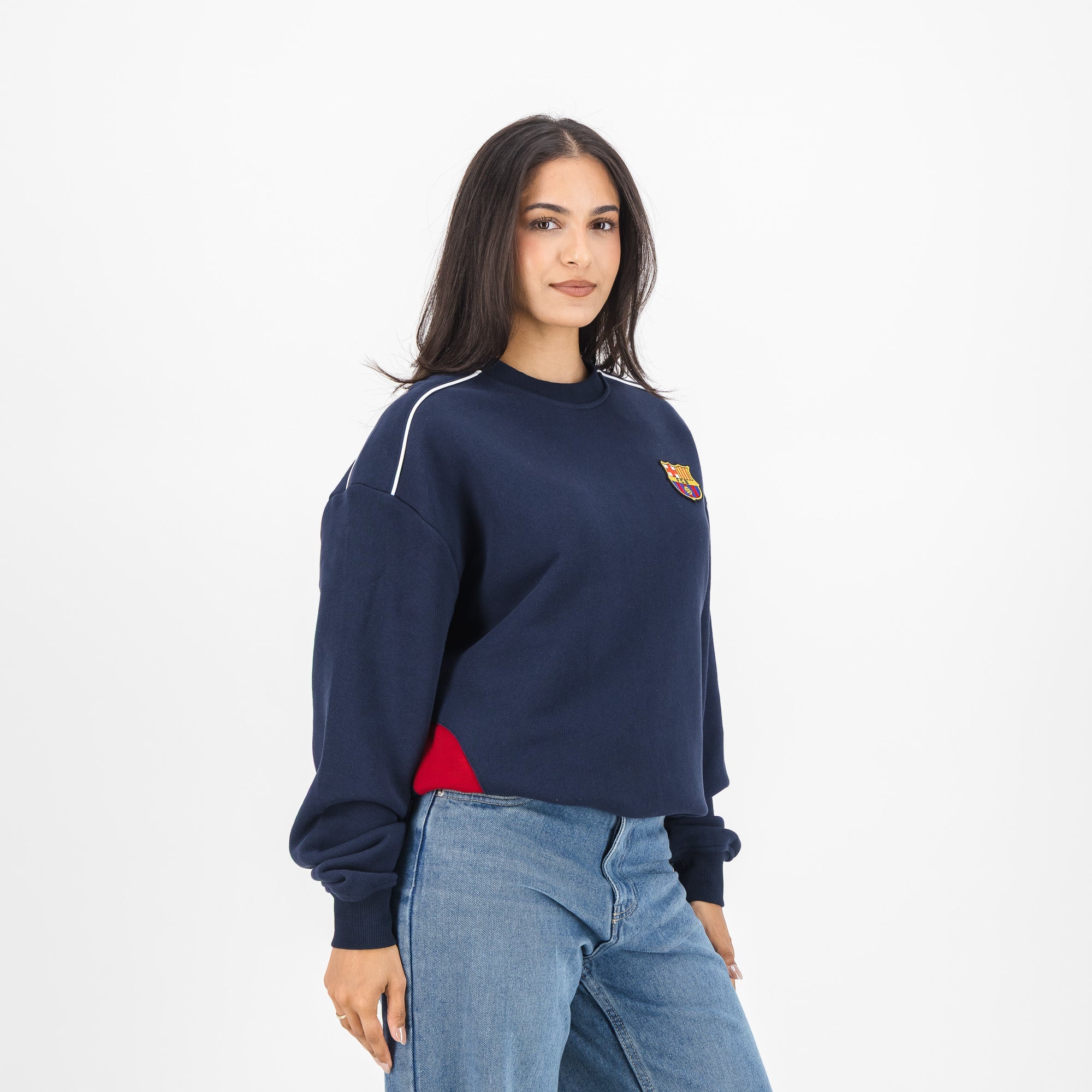 Barcelona FC colour block Crew Sweat - Navy - Old School