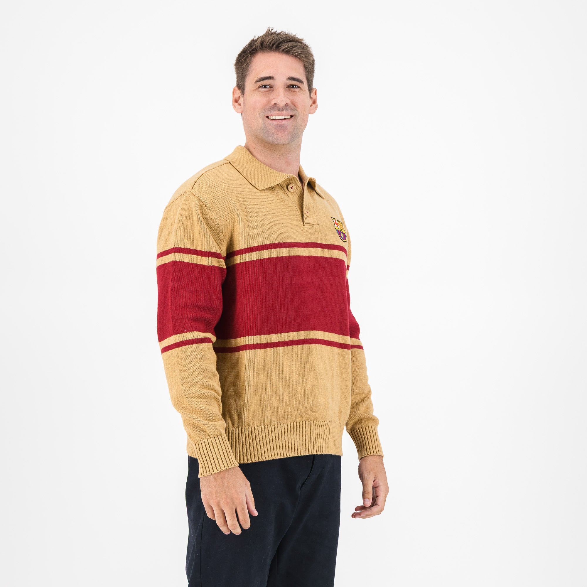 Barcelona FC Hoop Button up LS Jersey - Ice Coffee - Old School