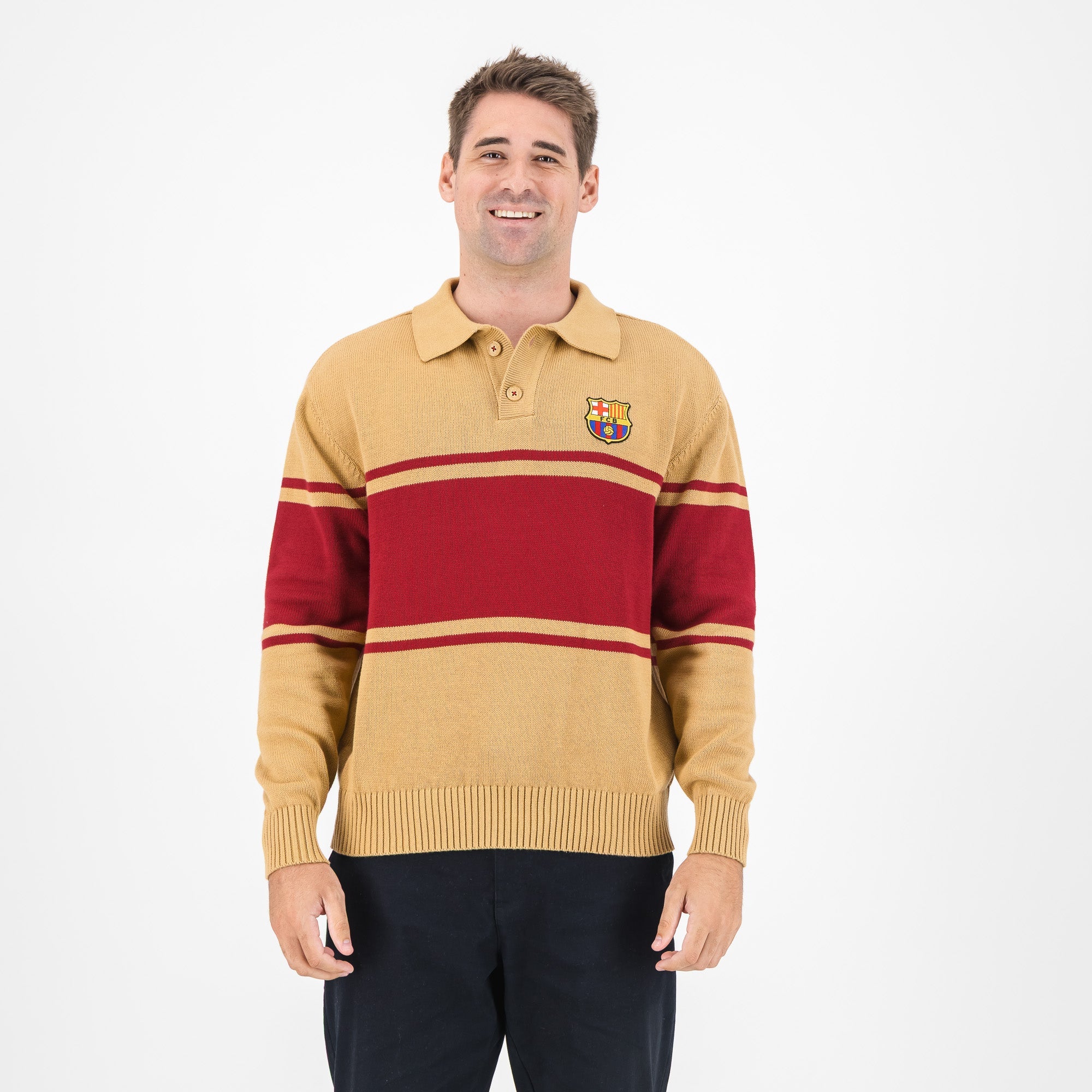 Barcelona FC Hoop Button up LS Jersey - Ice Coffee - Old School
