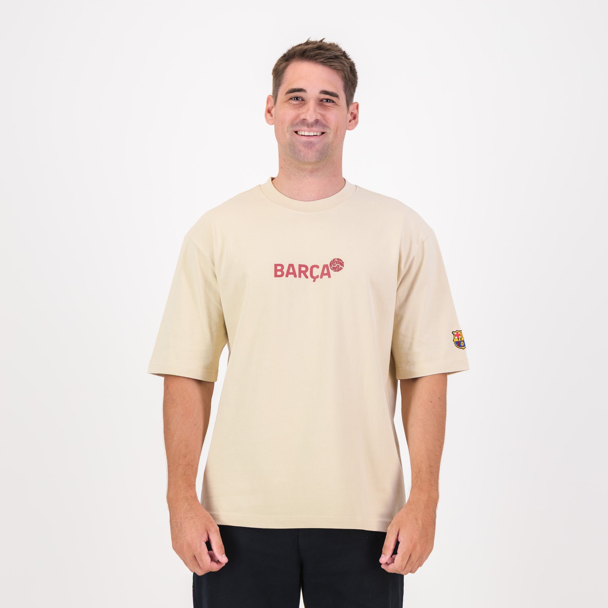 Barcelona FC Word Soccer Ball Barca Boxy Tee - Ivory - Old School