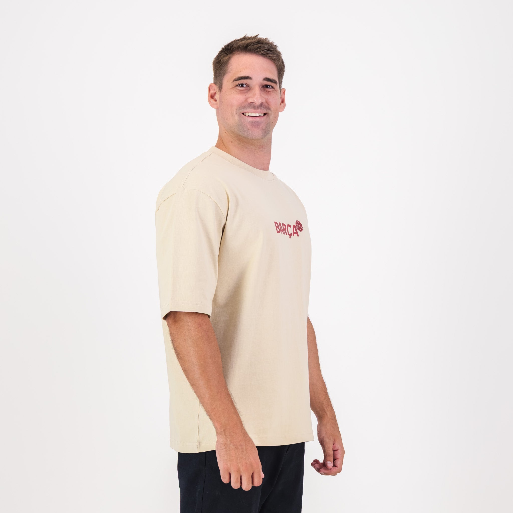 Barcelona FC Word Soccer Ball Barca Boxy Tee - Ivory - Old School