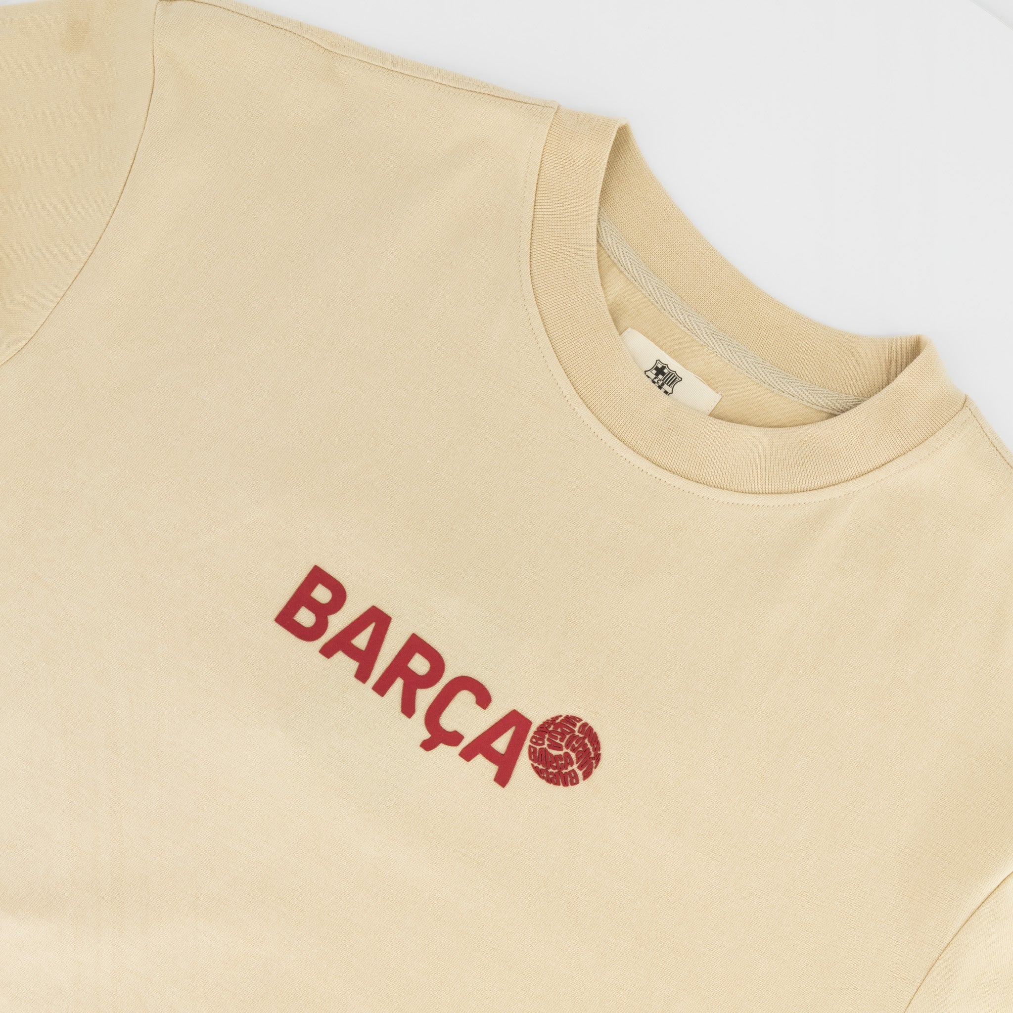 Barcelona FC Word Soccer Ball Barca Boxy Tee - Ivory - Old School