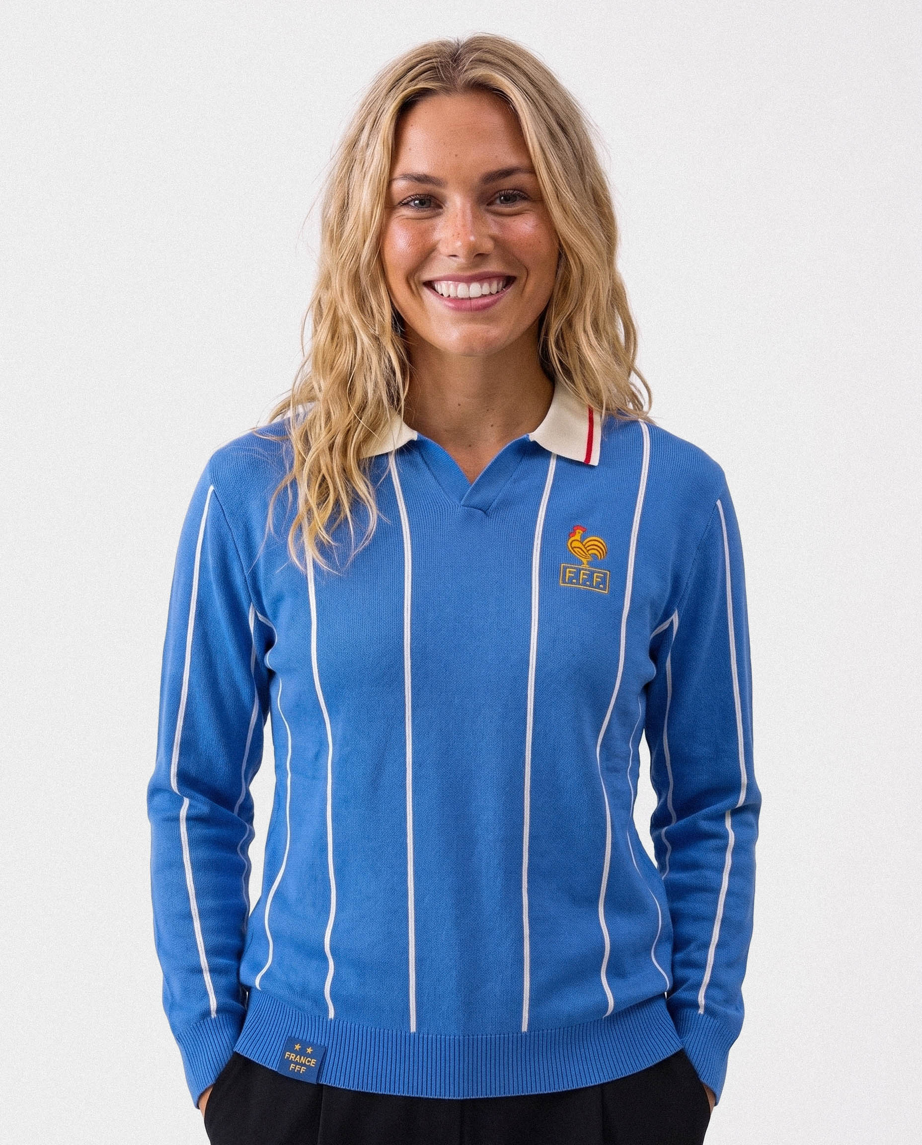 France Football Classic Pinstripe LS Knit Blue