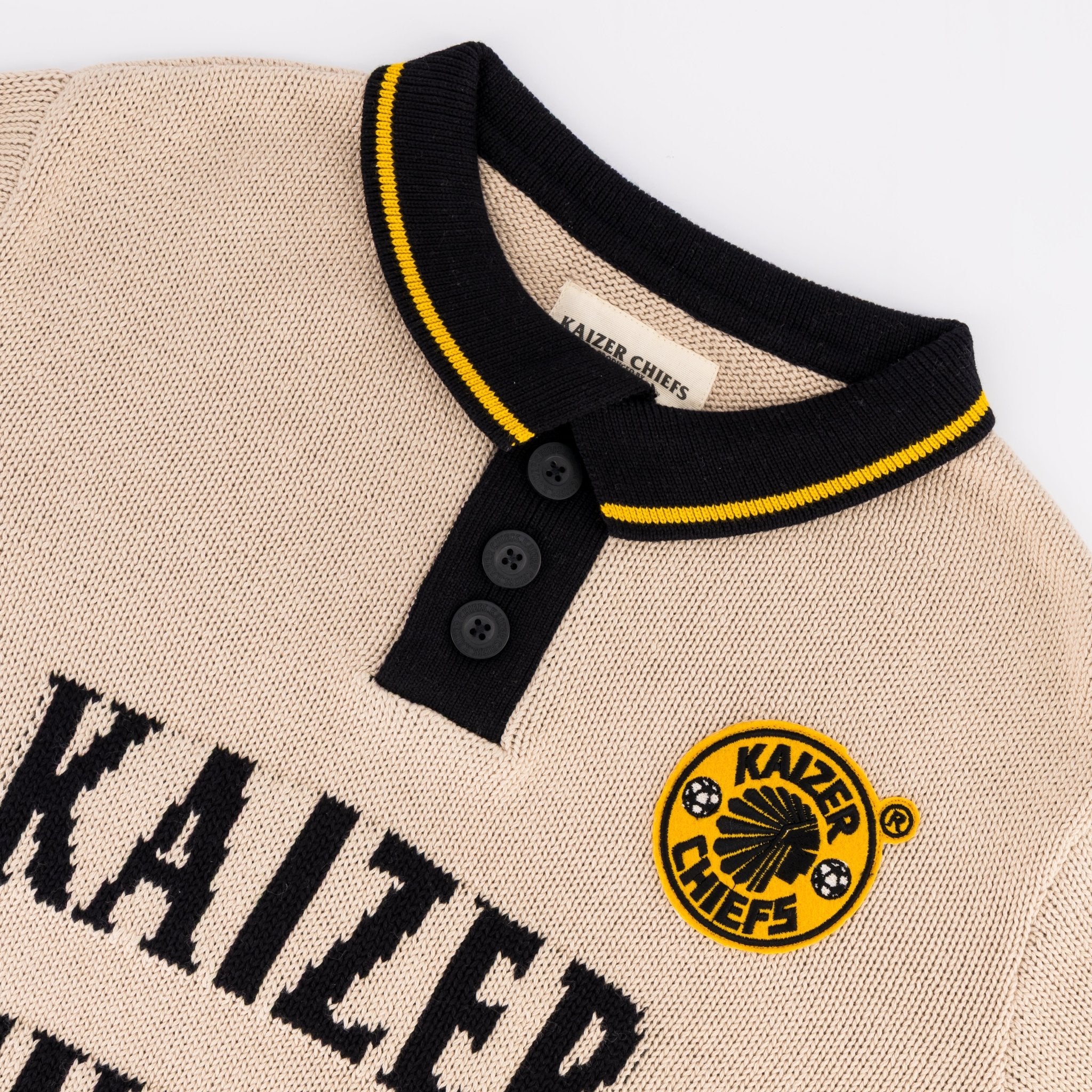 Kaizer Chiefs Heritage 3 Button Polo Knit SS Ivory - Old School