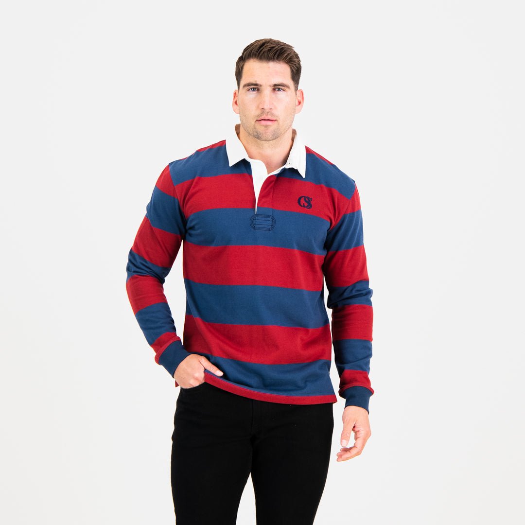 Long Sleeve Rugby Jersey - Navy and Maroon Stripe - Old School