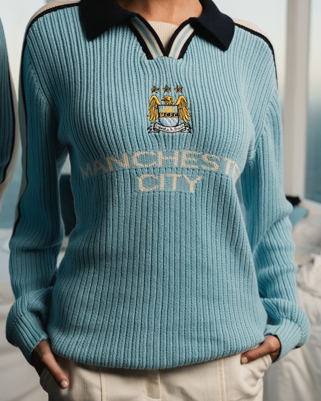 Manchester City Retro LS Knit Jersey - Sky Blue - Old School