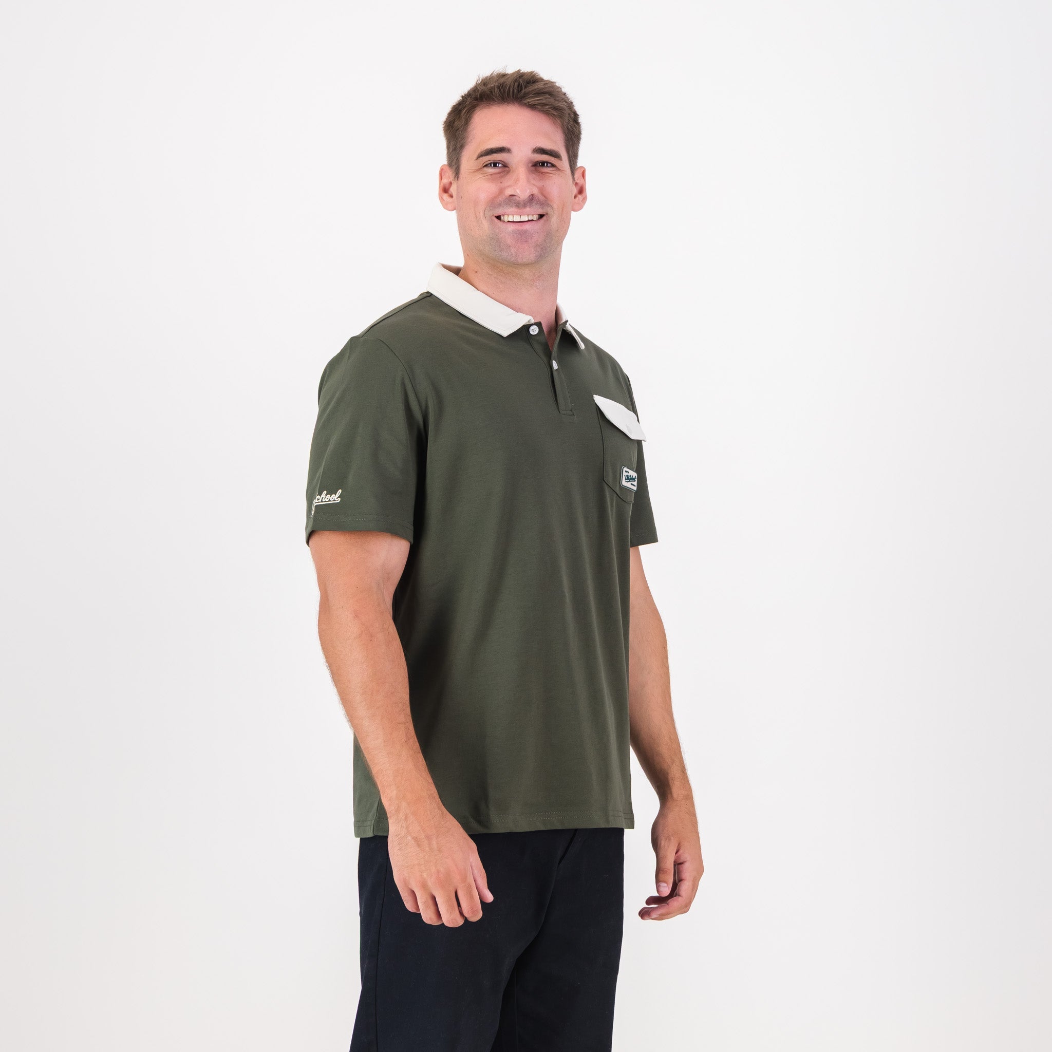 Old School Leisure Pocket SS Polo Green - Old School