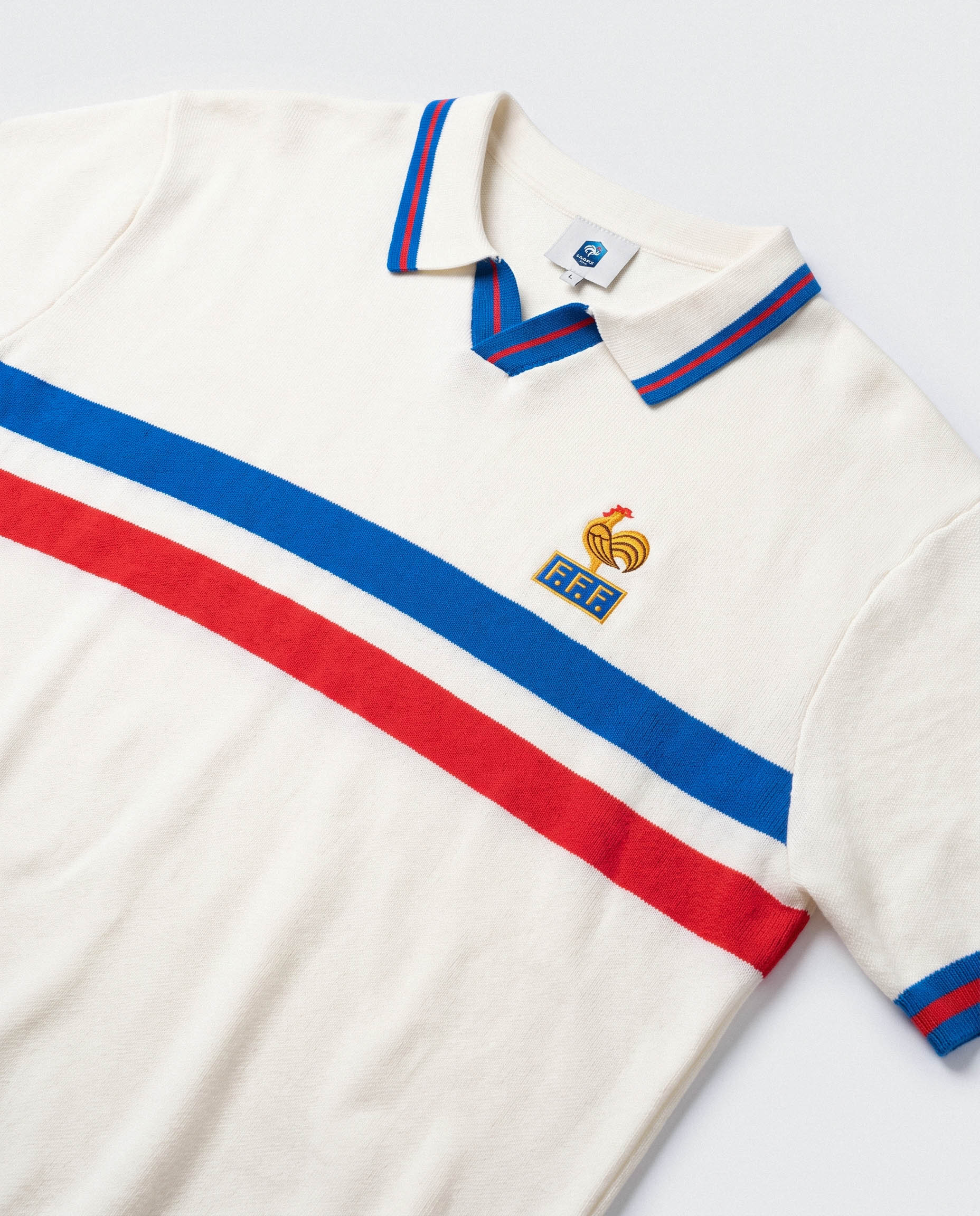 France Football Retro Stripe SS Knit Polo White