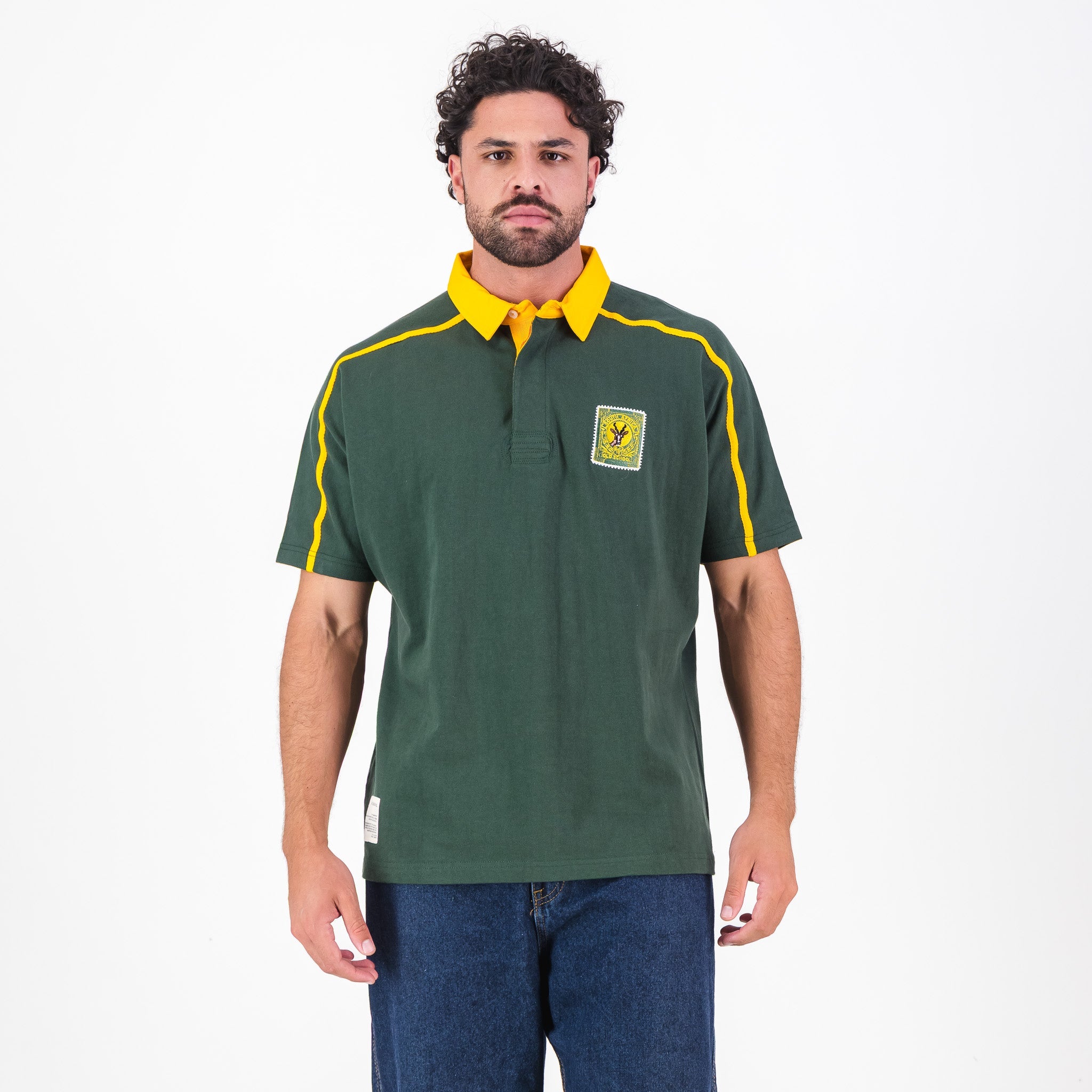 SA Supporters Twill Sleeve SS Rugby Jersey Raglan Green - Old School