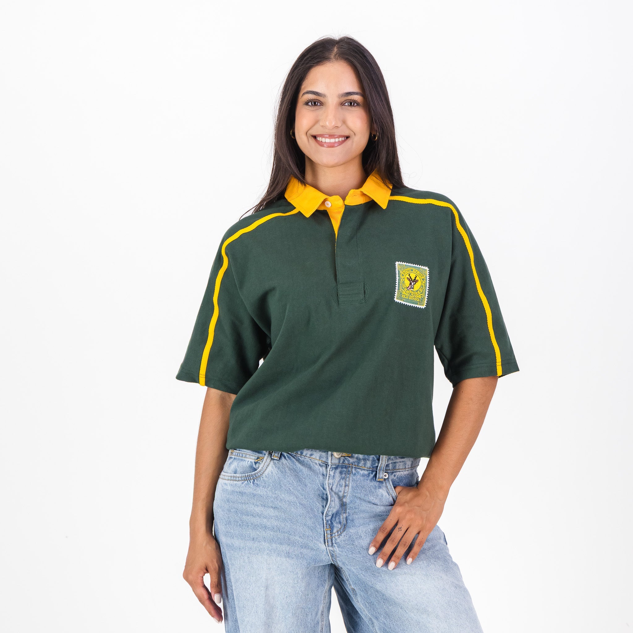 SA Supporters Twill Sleeve SS Rugby Jersey Raglan Green - Old School