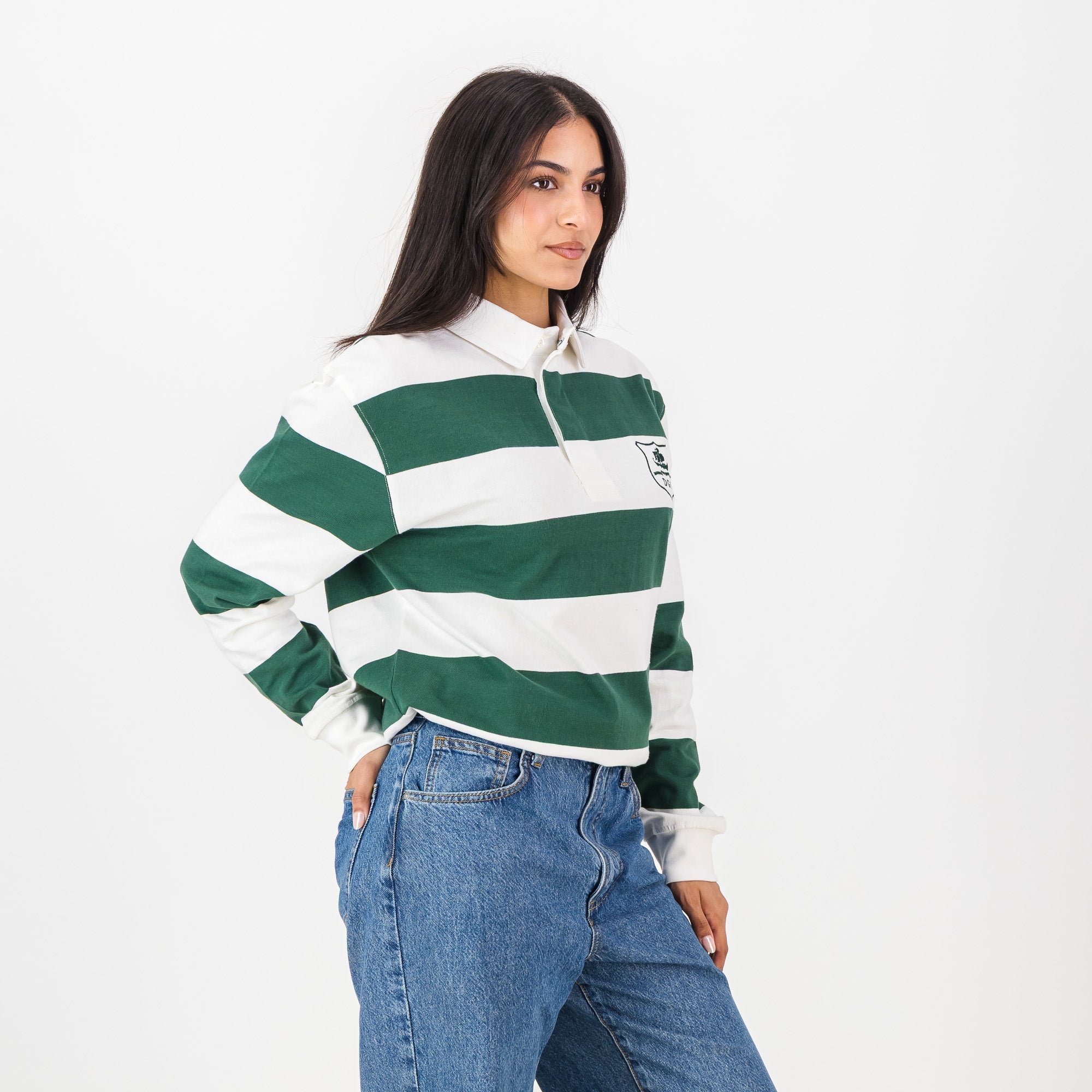 Schools Durban Girls College SA Supporters 8X8 Stripe LS Rugby Jersey - OS Green - Old School