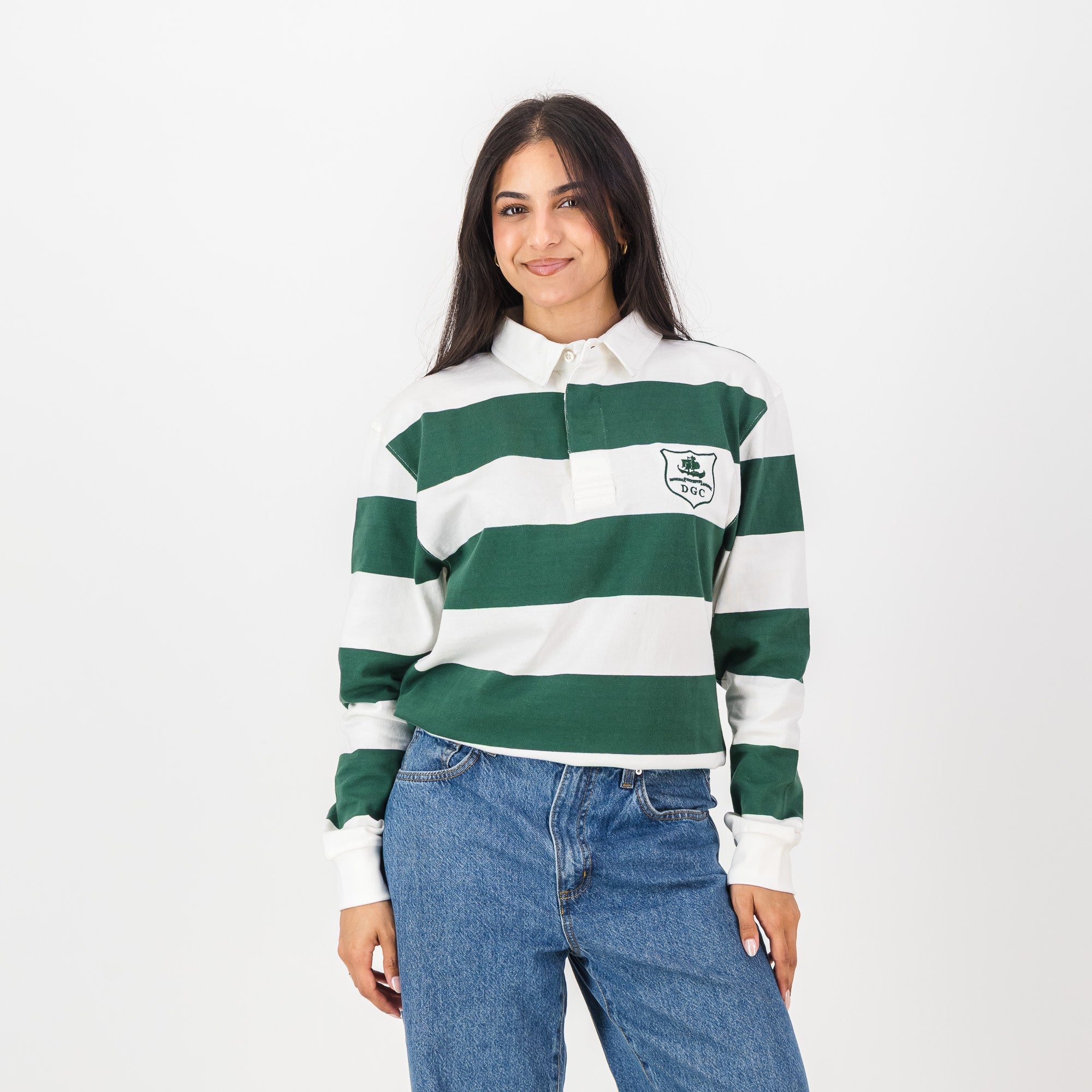 Schools Durban Girls College SA Supporters 8X8 Stripe LS Rugby Jersey - OS Green - Old School