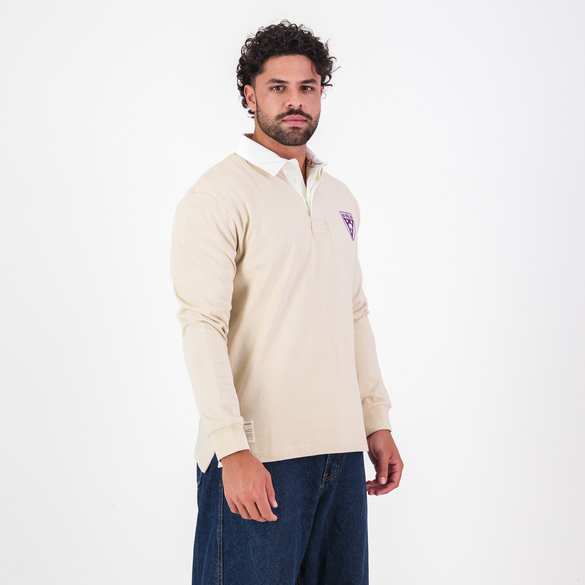 Schools Rhodes University Long Sleeve Rugby Jersey Plain Ivory - Old School