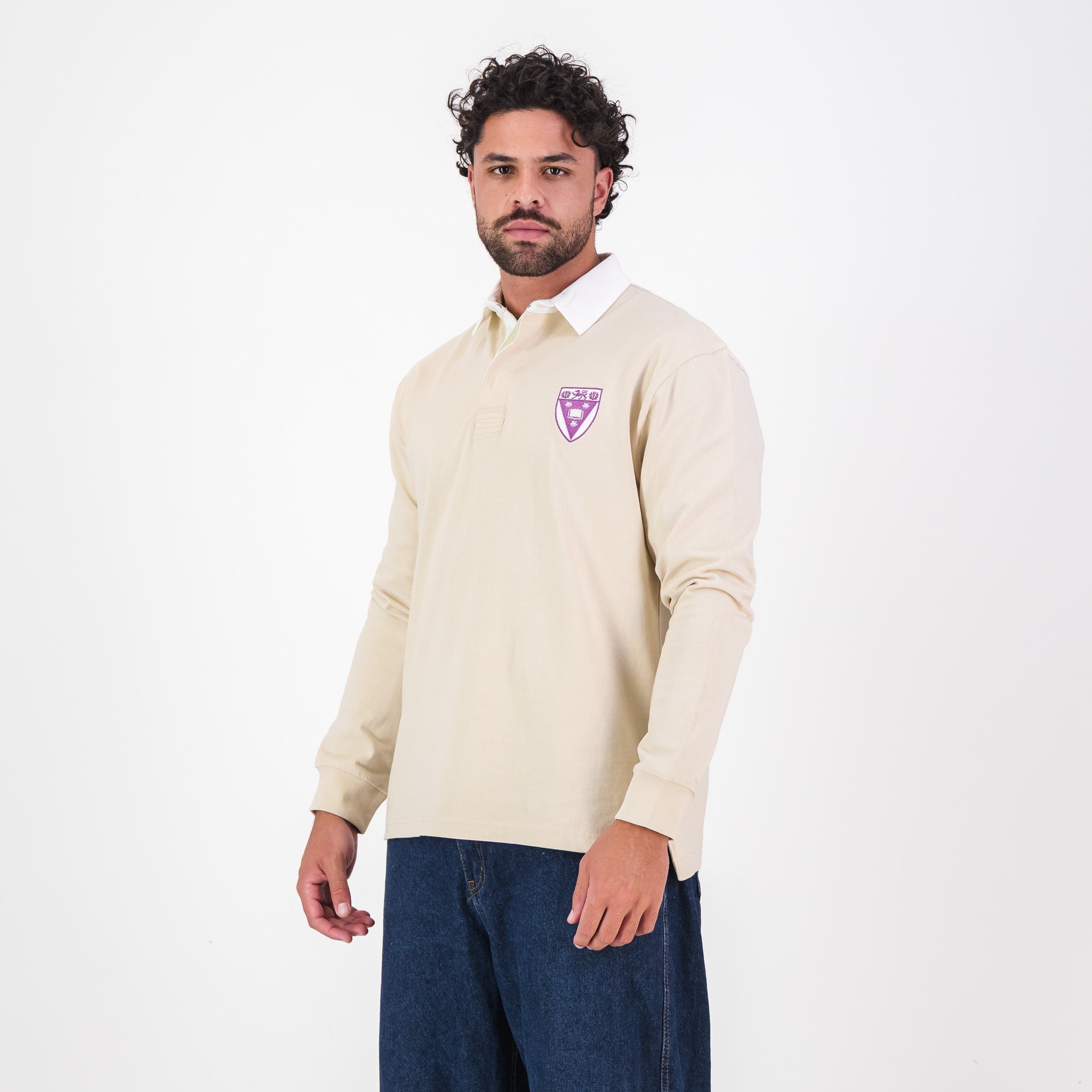 Schools Rhodes University Long Sleeve Rugby Jersey Plain Ivory - Old School