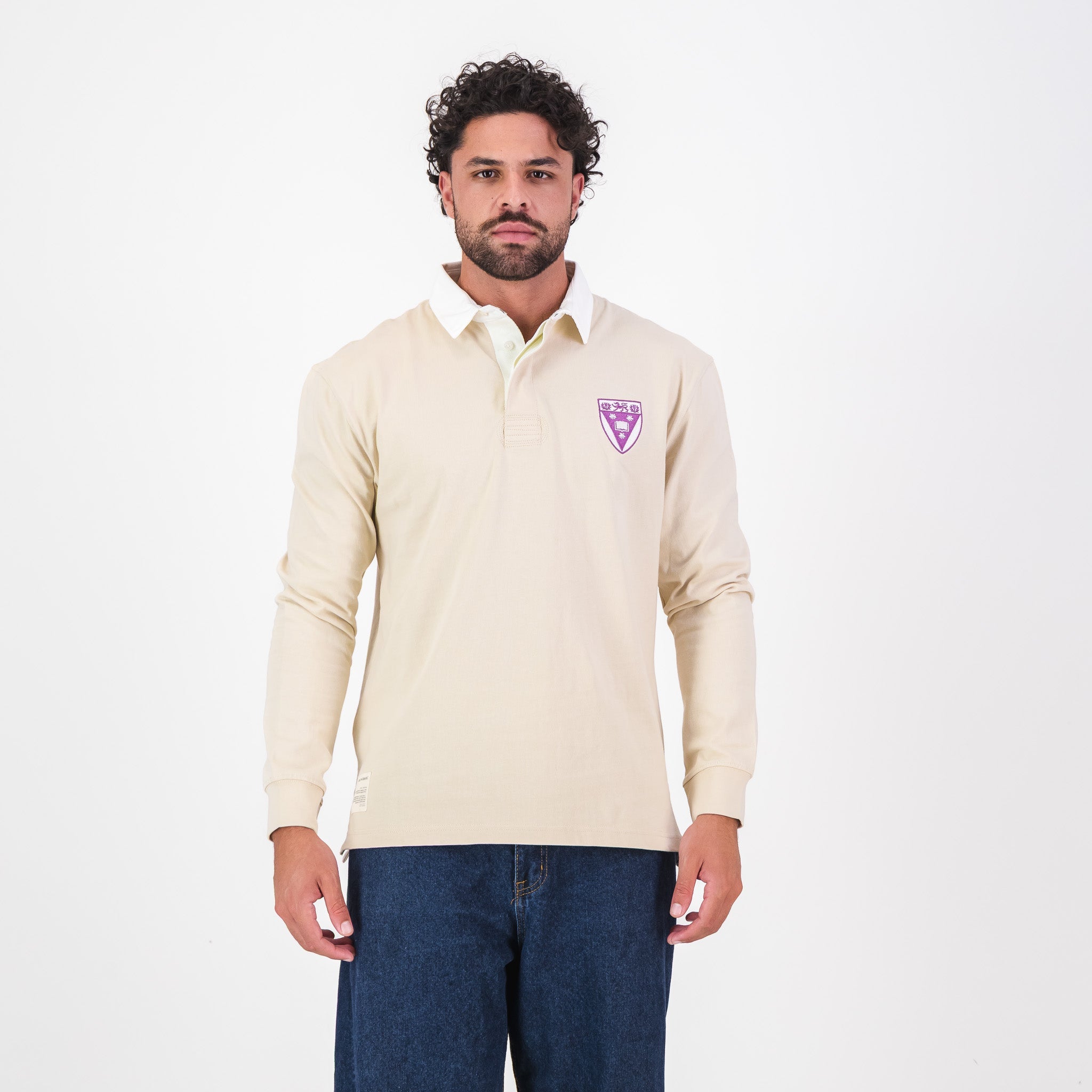 Schools Rhodes University Long Sleeve Rugby Jersey Plain Ivory - Old School