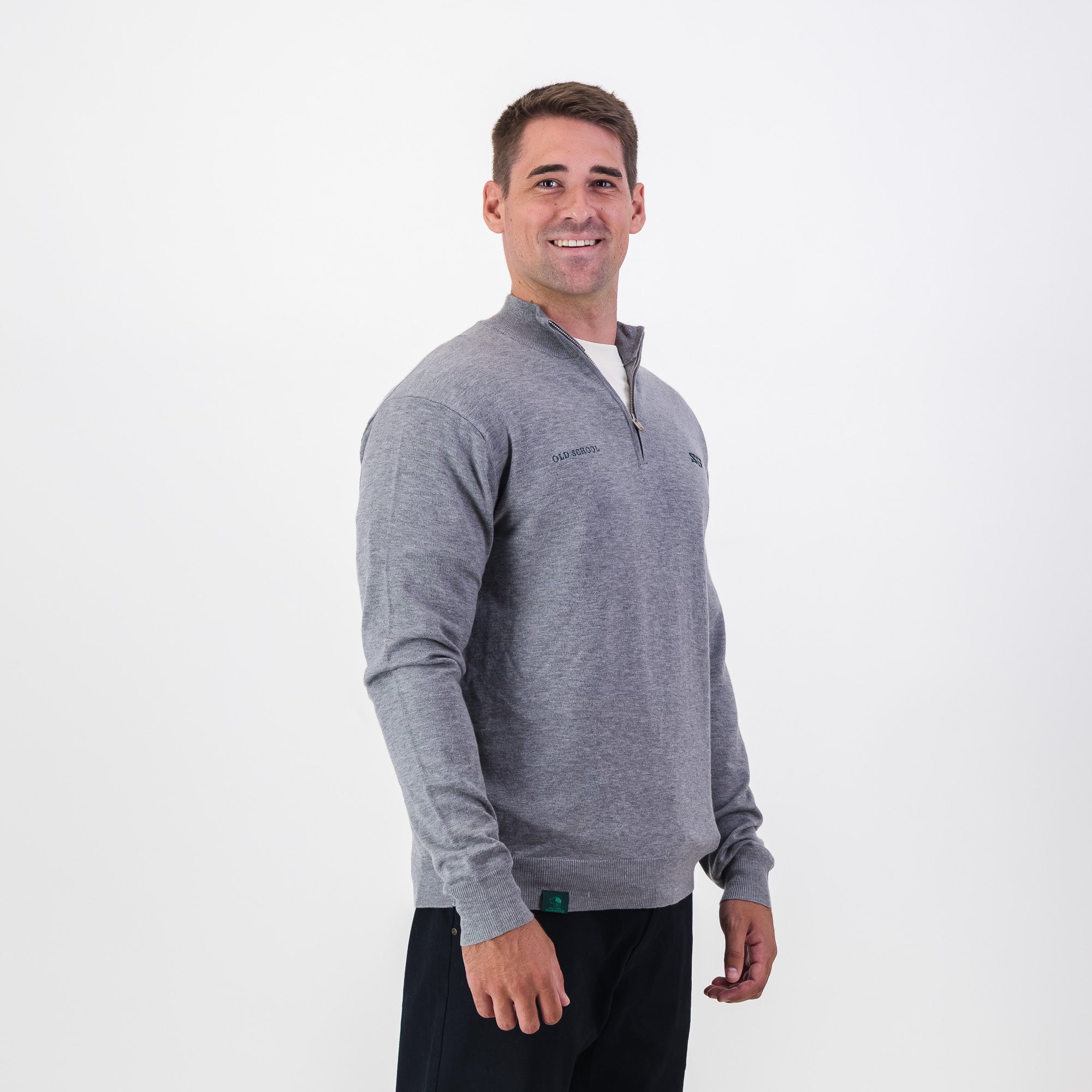 Southern Guards Classic Knitwear Quarter Zip Plain Grey - Old School