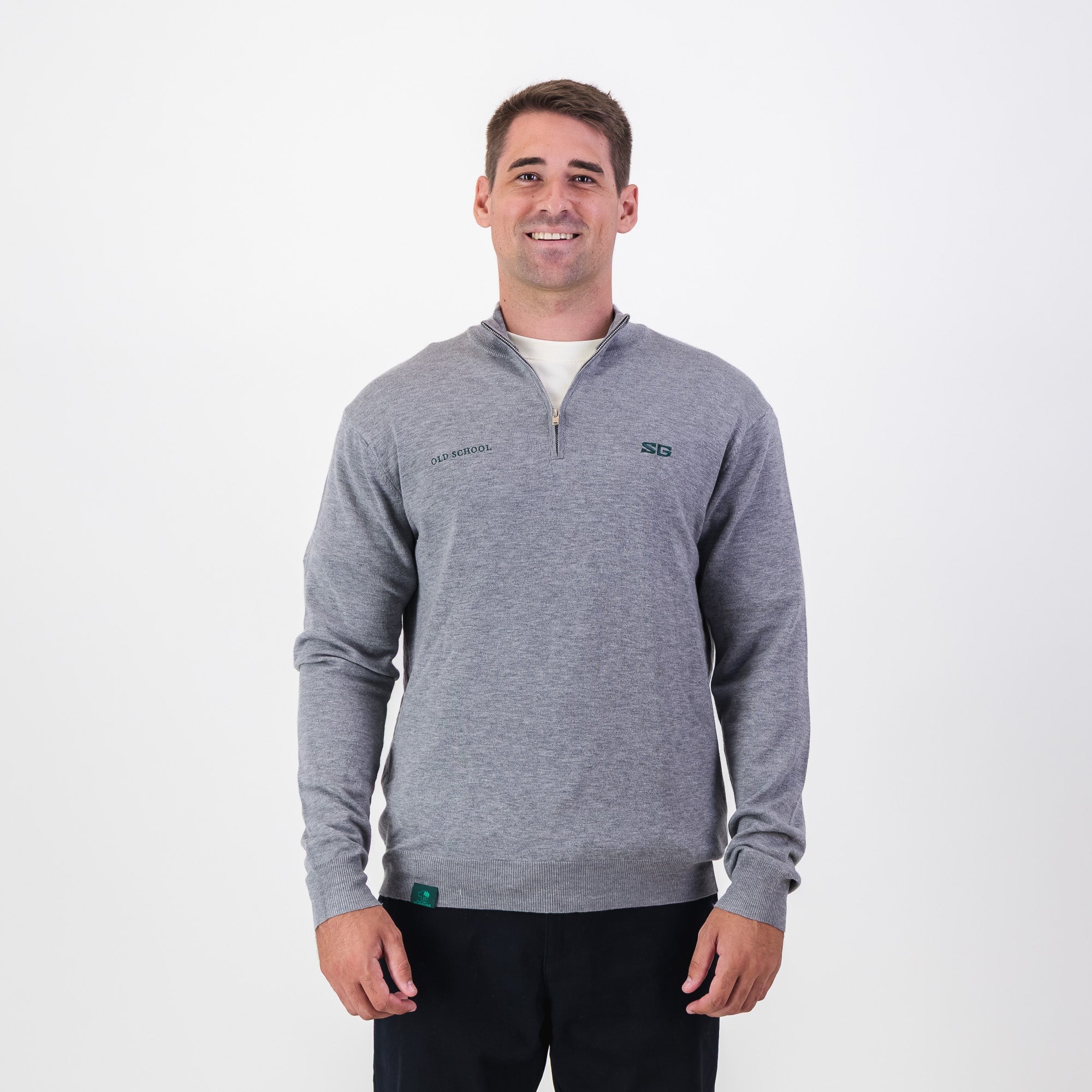 Southern Guards Classic Knitwear Quarter Zip Plain Grey - Old School