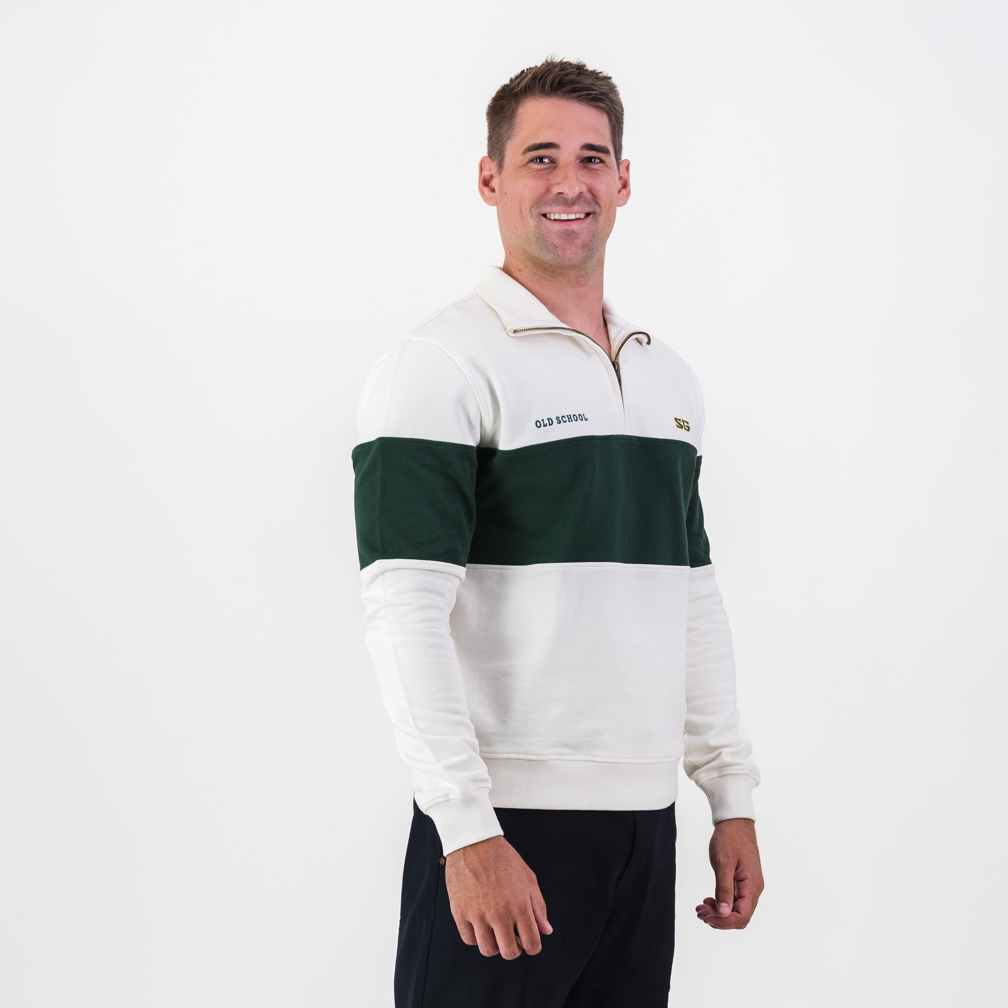 Southern Guards Quarter Zip Sweat Panel Green white - Old School