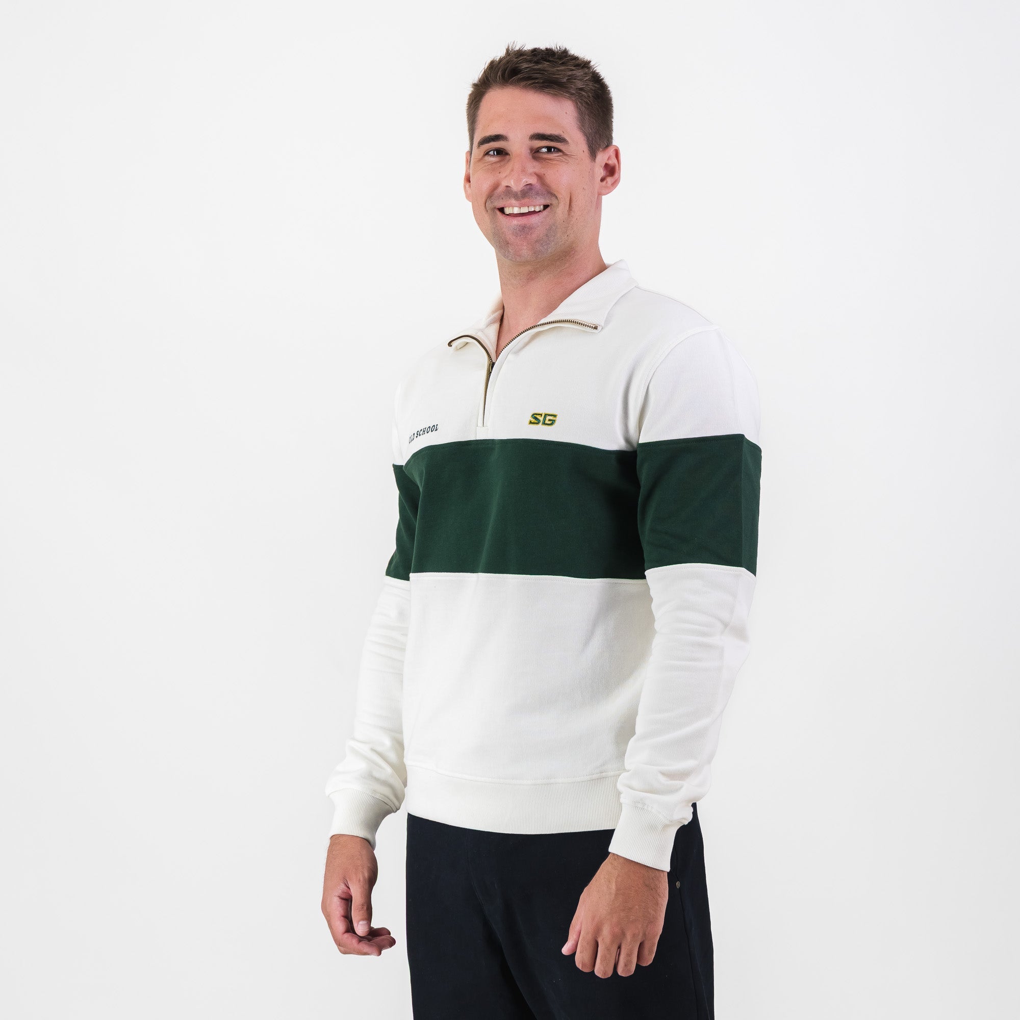 Southern Guards Quarter Zip Sweat Panel Green white - Old School