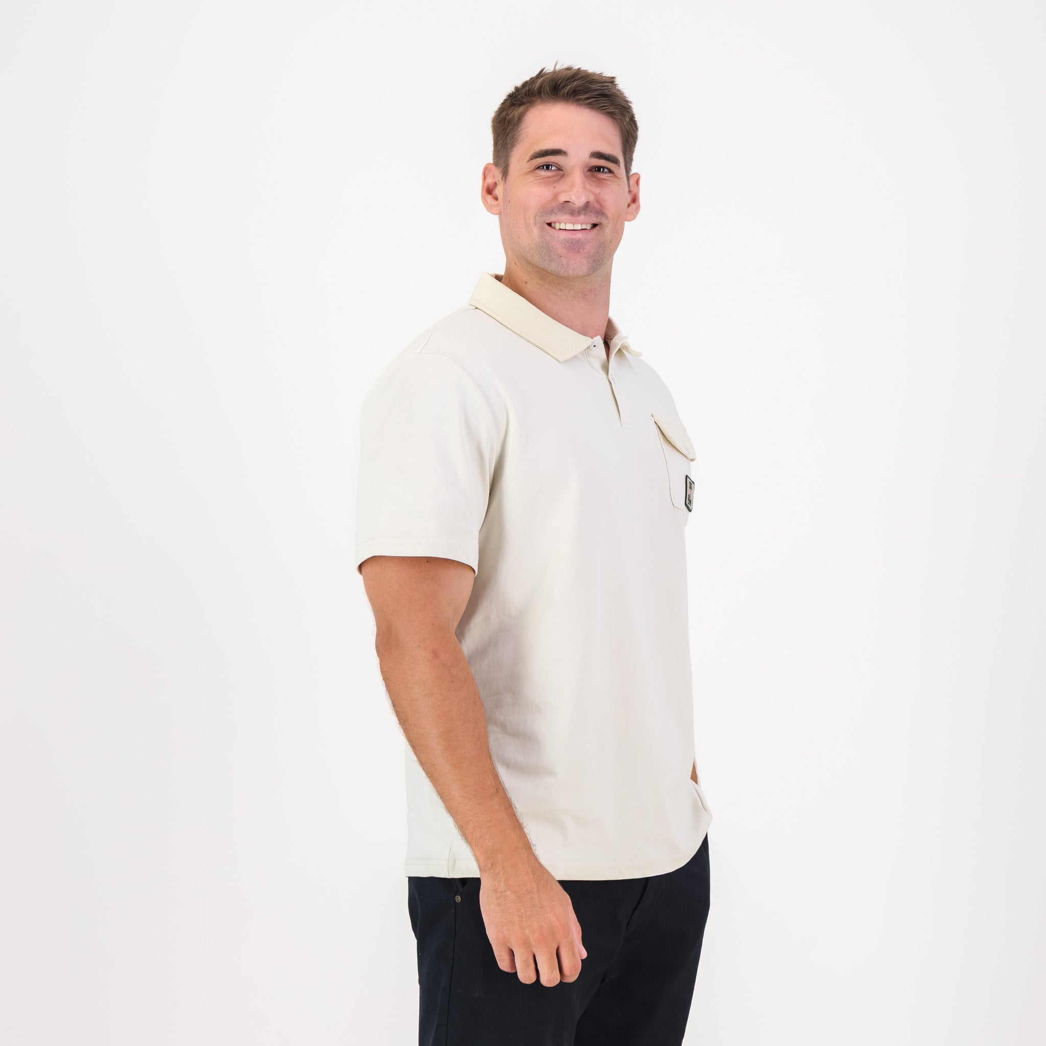 Southern Guards Retro Short Sleeve Golf Polo Pocket Patch Ivory - Old School