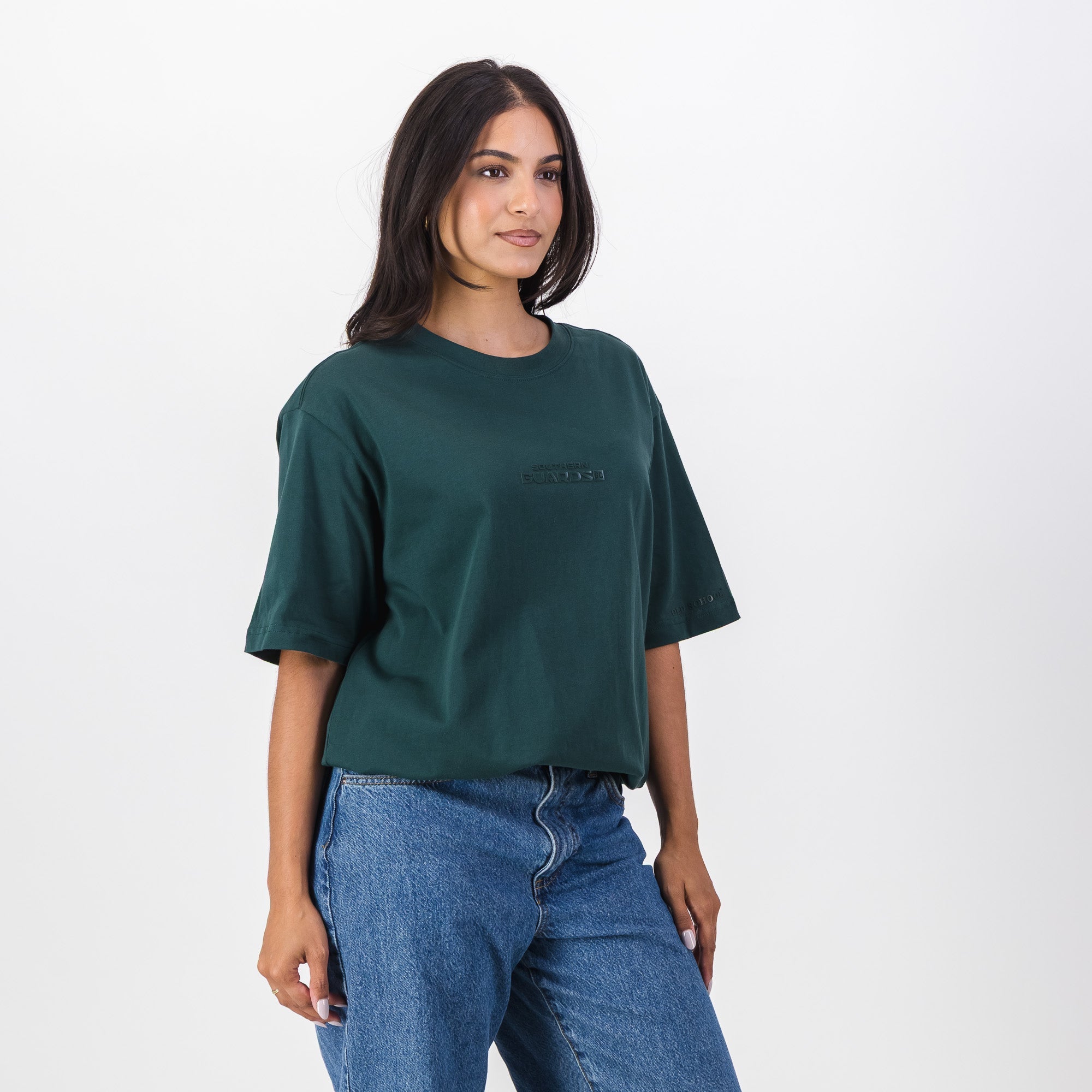 Southern Guards Stacked Logo Regular Crew T-Shirt Plain Green - Old School