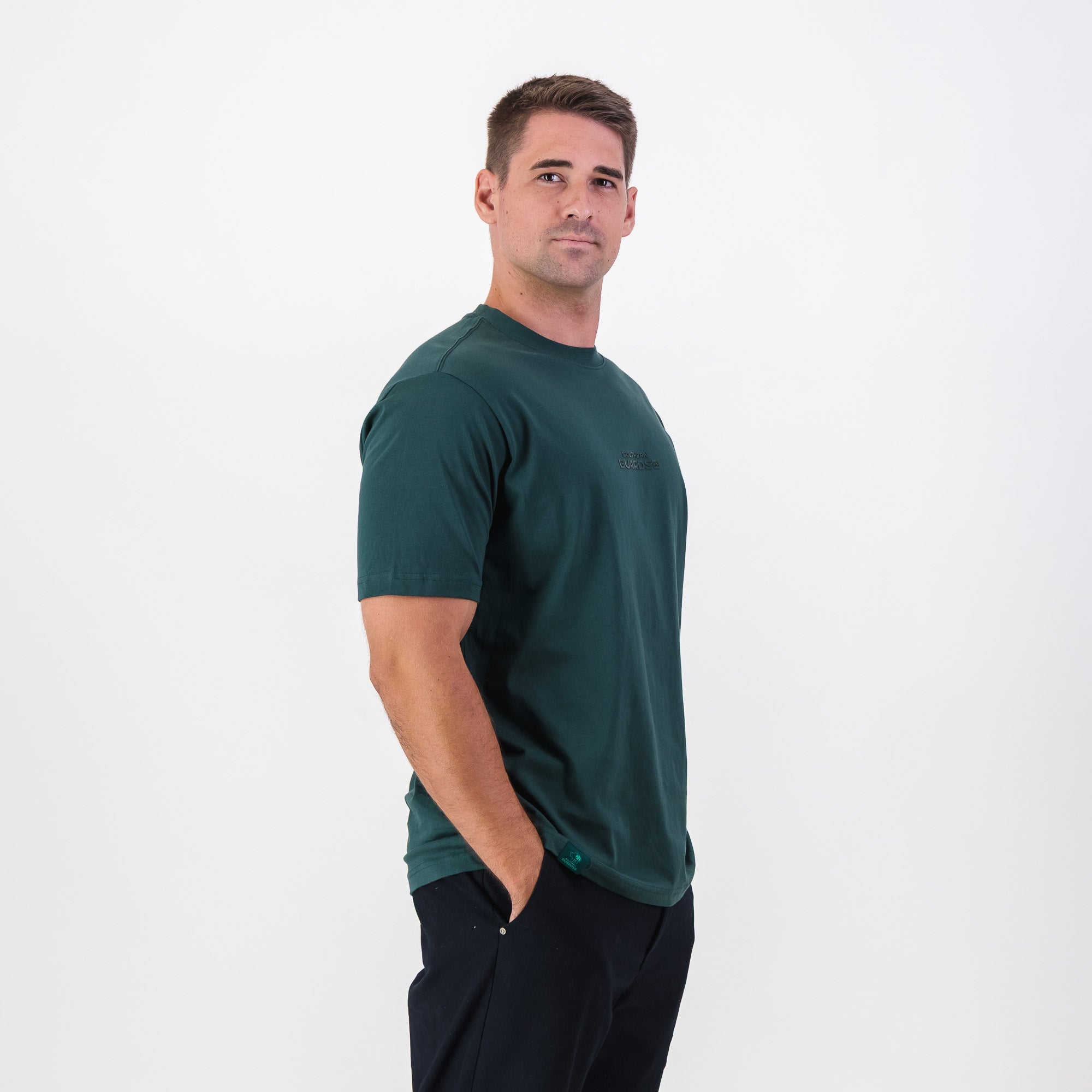 Southern Guards Stacked Logo Regular Crew T-Shirt Plain Green - Old School