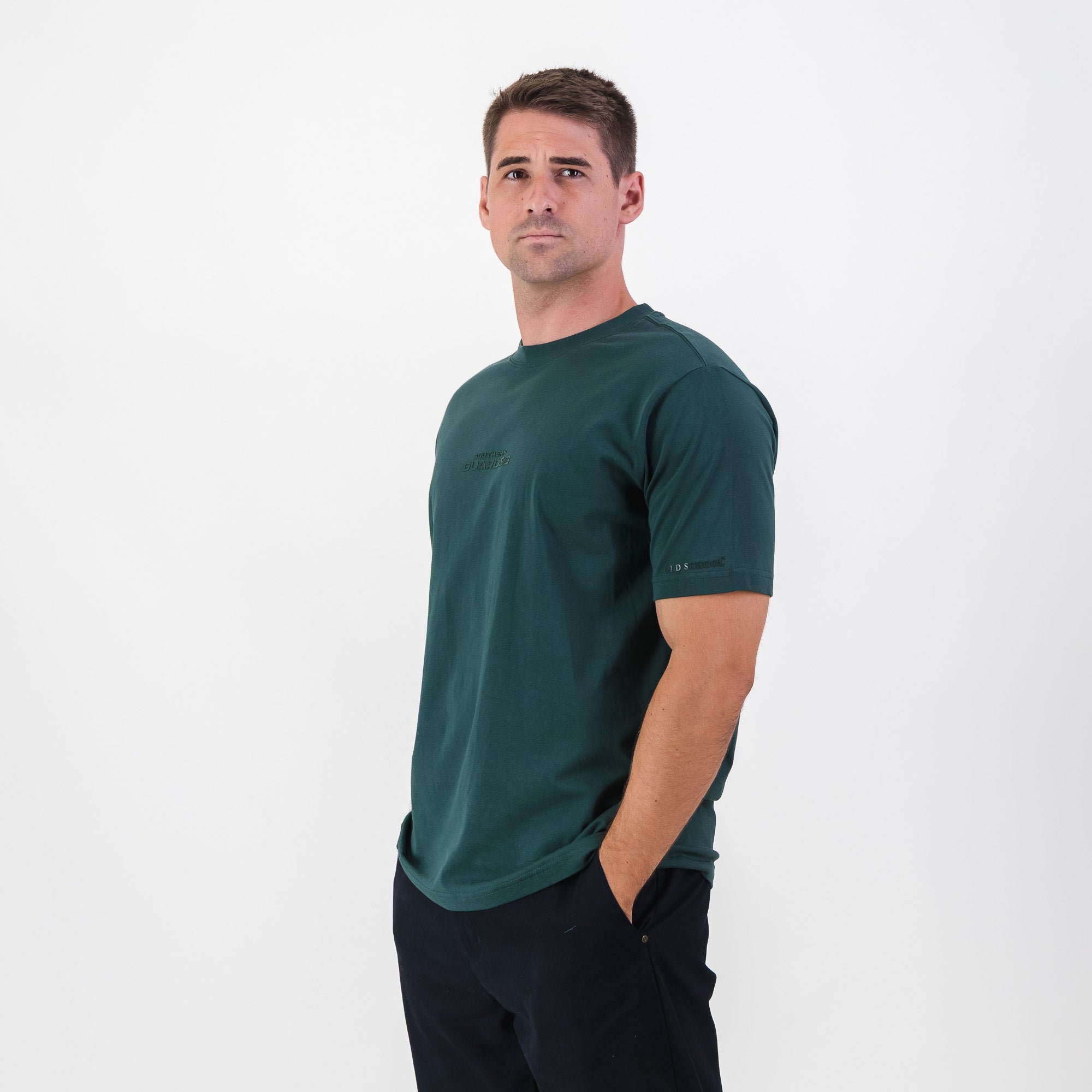 Southern Guards Stacked Logo Regular Crew T-Shirt Plain Green - Old School