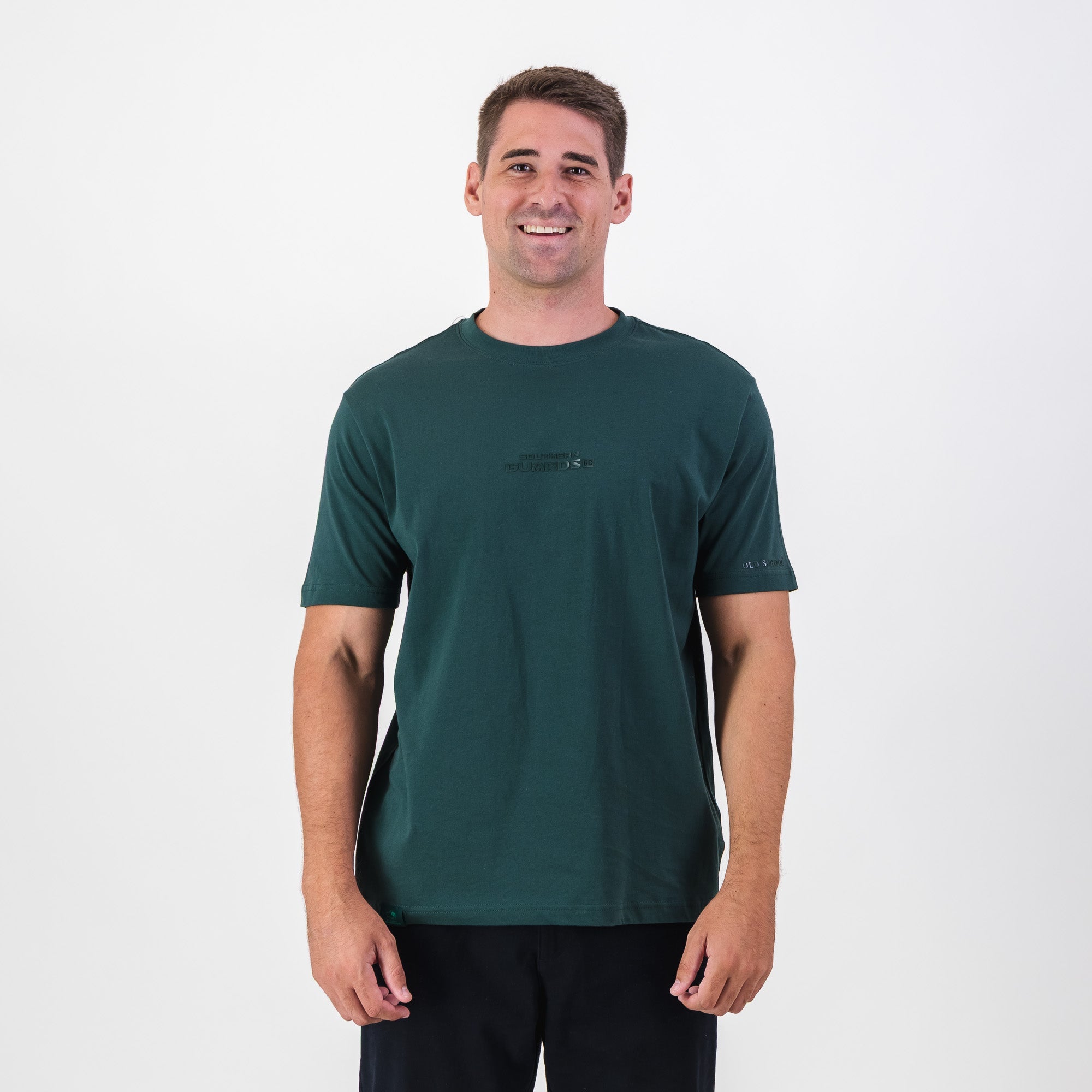 Southern Guards Stacked Logo Regular Crew T-Shirt Plain Green - Old School