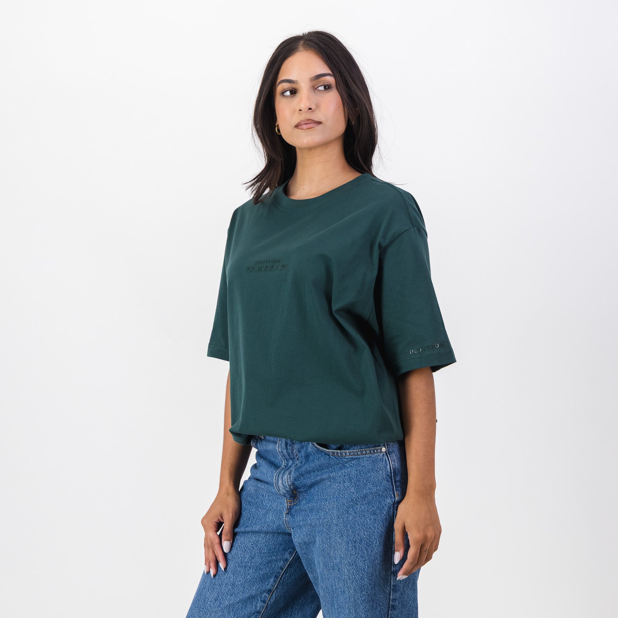 Southern Guards Stacked Logo Regular Crew T-Shirt Plain Green - Old School