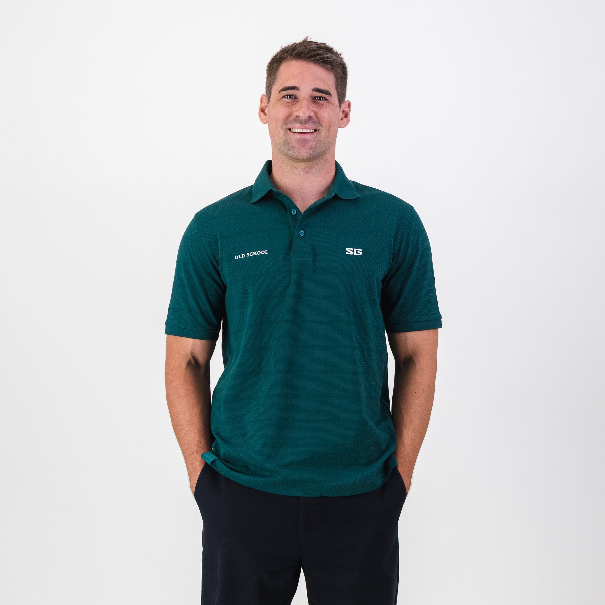 Southern Guards Textured Short Sleeve Golf Polo Textured Jacquard Green - Old School