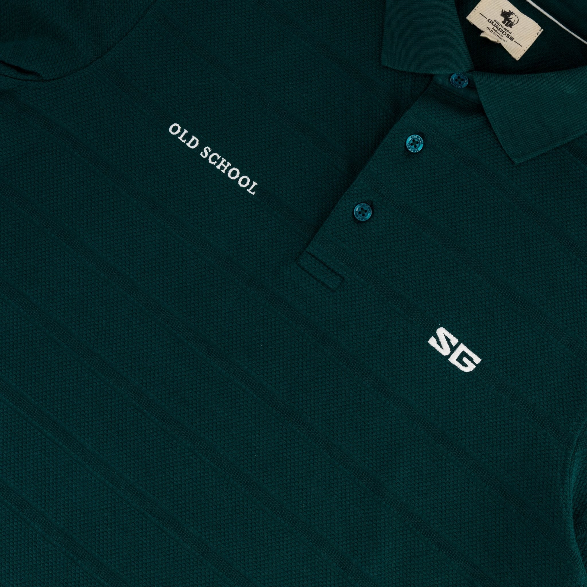 Southern Guards Textured Short Sleeve Golf Polo Textured Jacquard Green - Old School