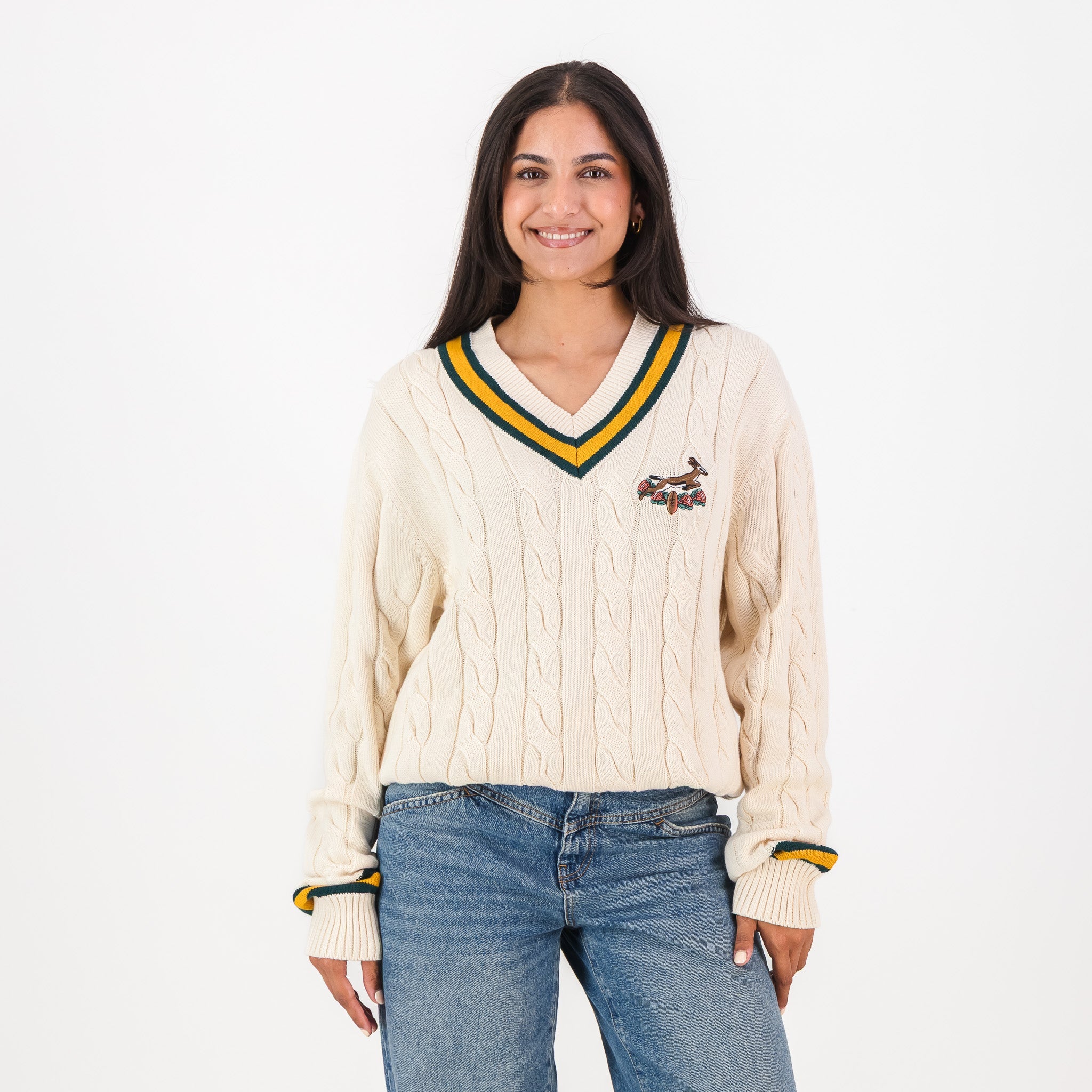 Springboks 95 LS V - neck Knit - Ivory - Old School