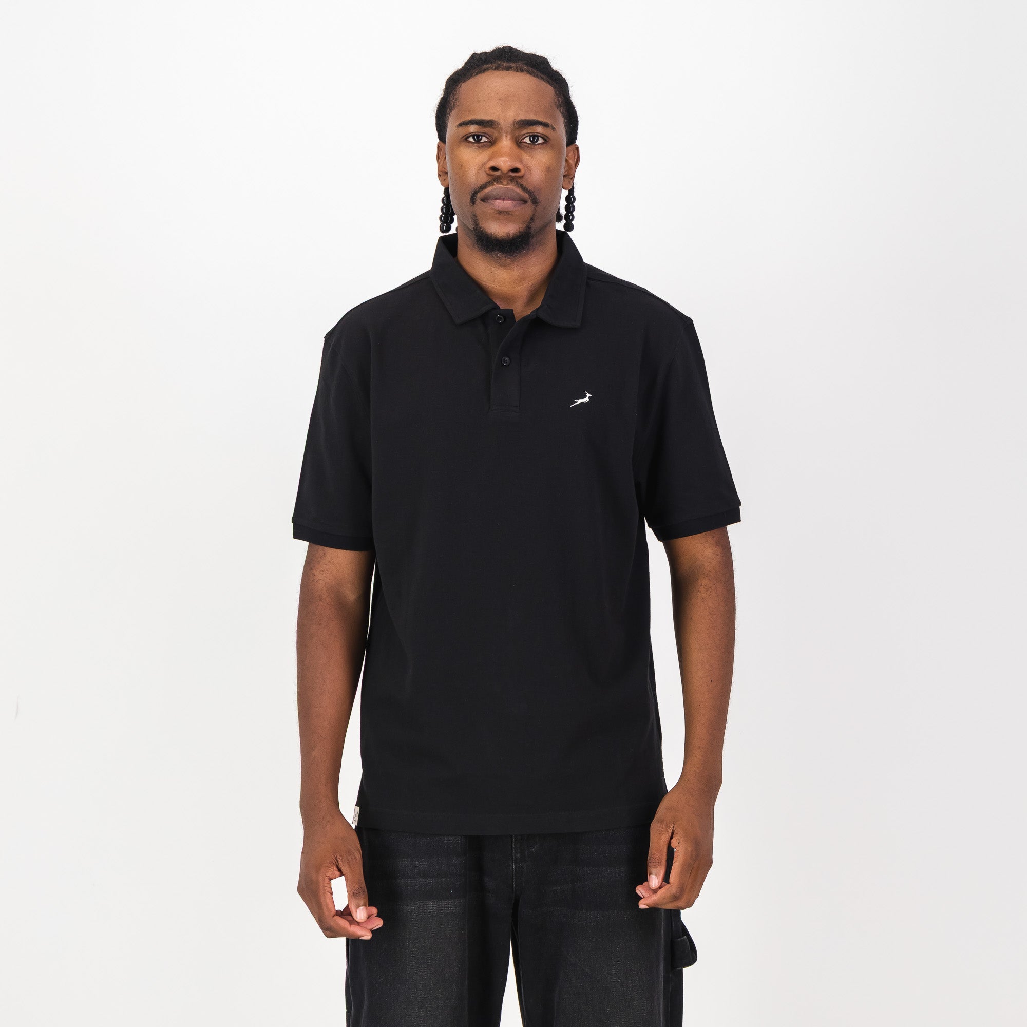 Springboks Contrast Embroidery Polo - Black - Old School