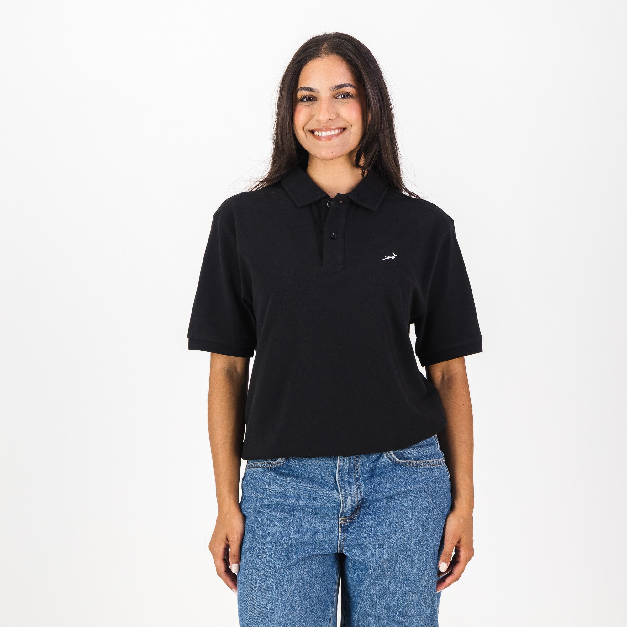 Springboks Contrast Embroidery Polo - Black - Old School